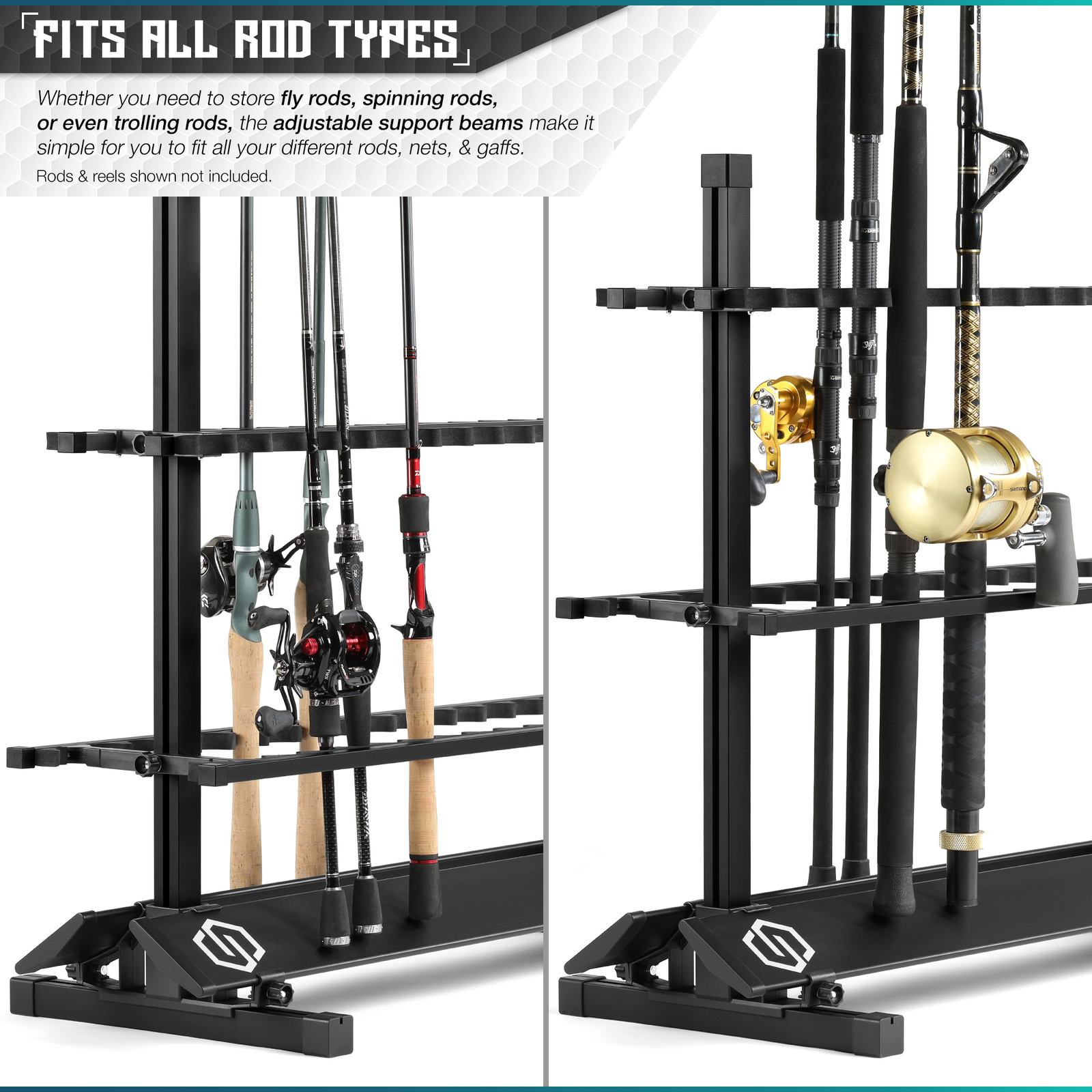 [SAVIOR] 24-48 Fishing Rod Rack Floor Stand Garage Pole Holder Display Organizer