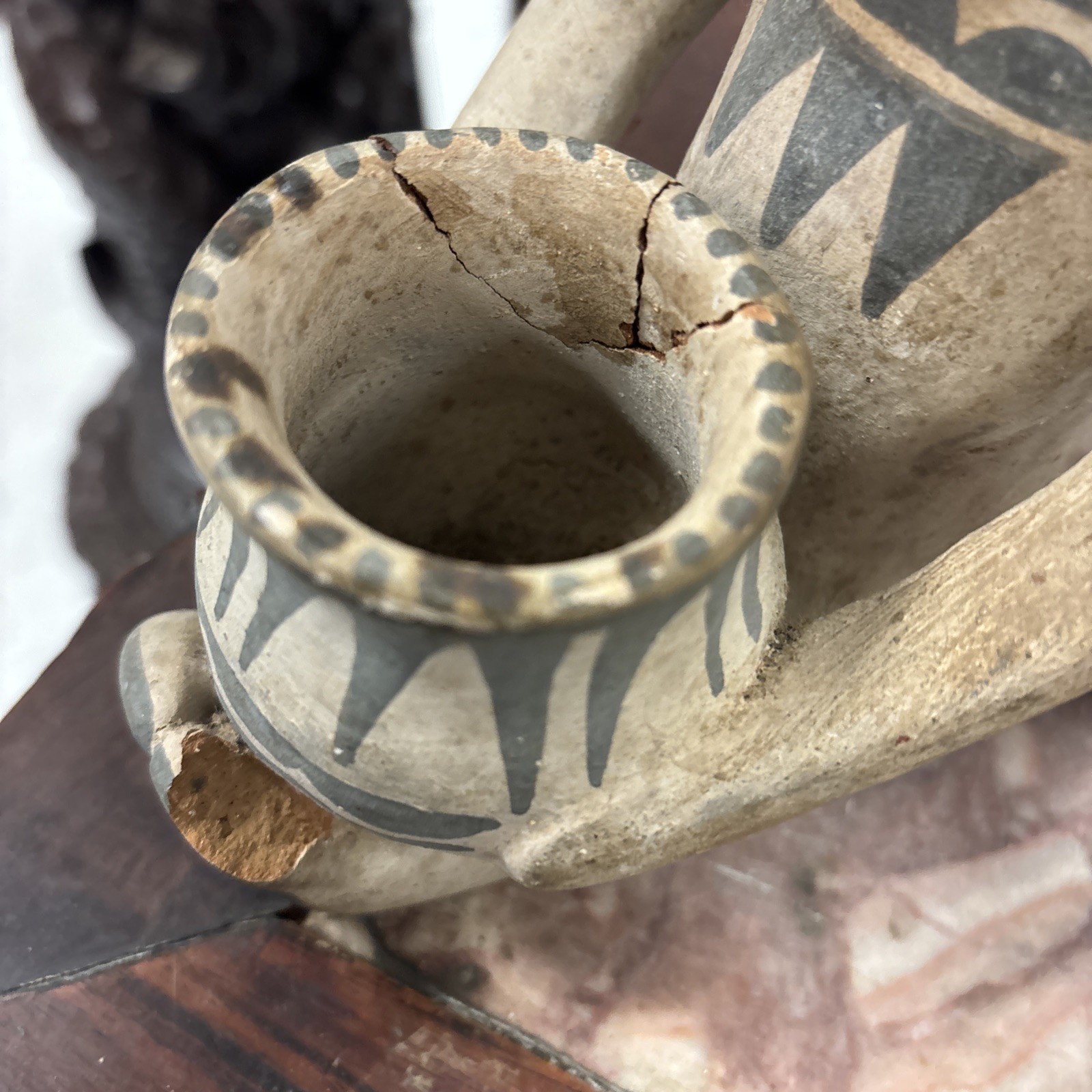 Late 1800s - Very Early 1900s Tesuque Pueblo Pottery Rain God 2 Pieces