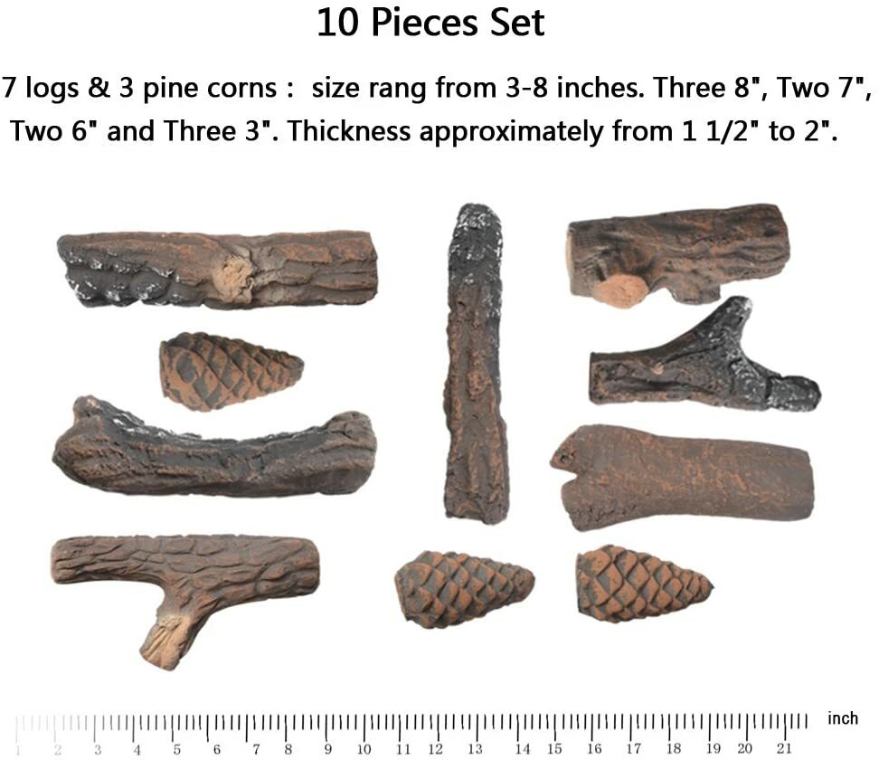 10 Pieces Ceramic Wood Gas Log Set Fireplace Imitation Wood Propane Firepit Logs