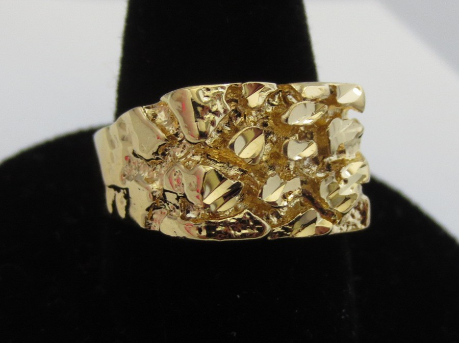 MENS 14 KT GOLD PLATED DESIGNER NUGGET 1 SQUARED OFF RING  SIZES 5-13,USA SELLER