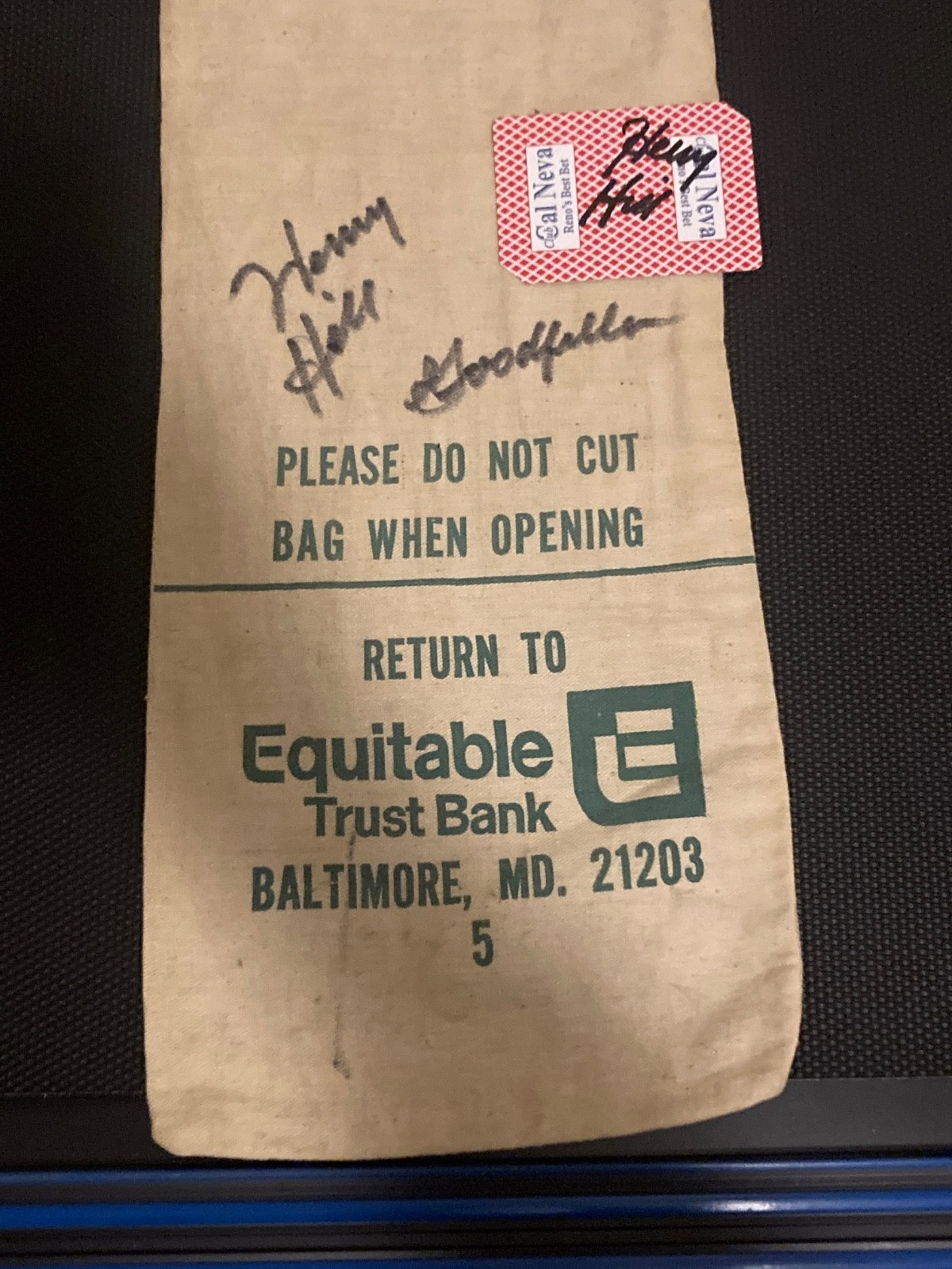 HENRY HILL Inscribed Goodfellas Signed Autograph EMPTY MONEY BAG SIGNED CARD 7 H