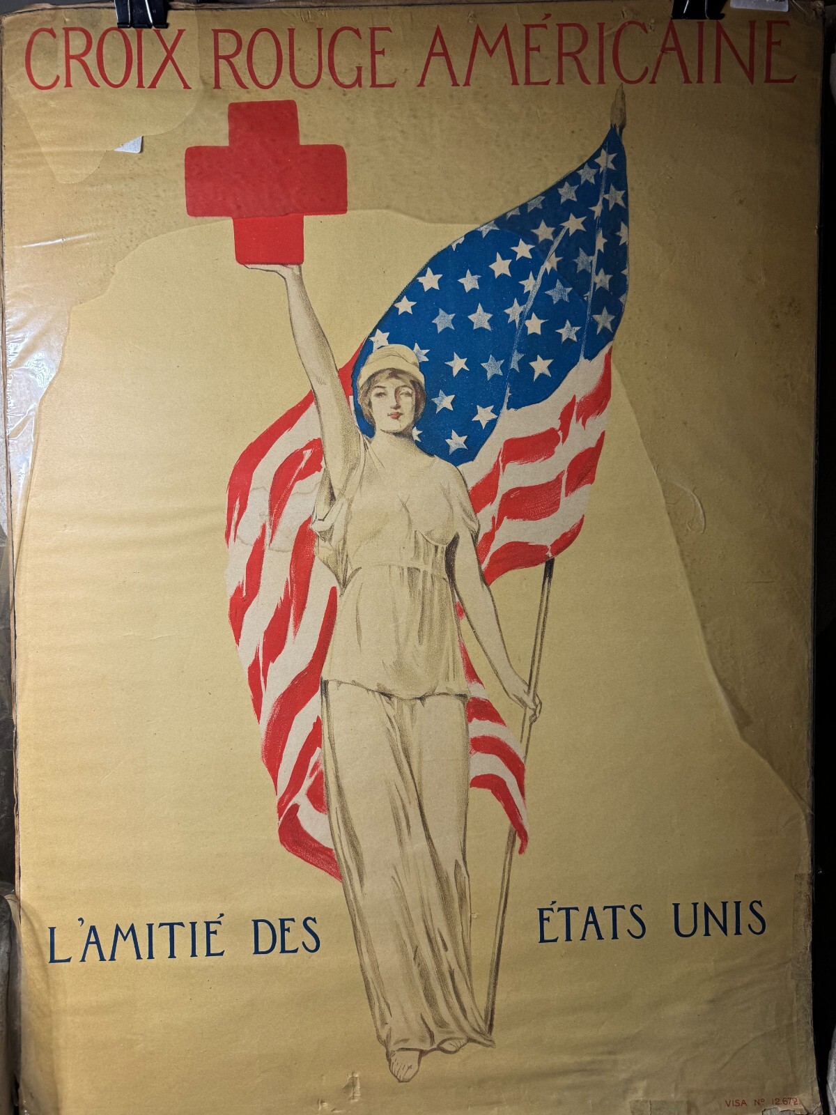 Rare Original WW1 "Croix Rouge Americaine, L'Amitie Des Etats Unis" Poster