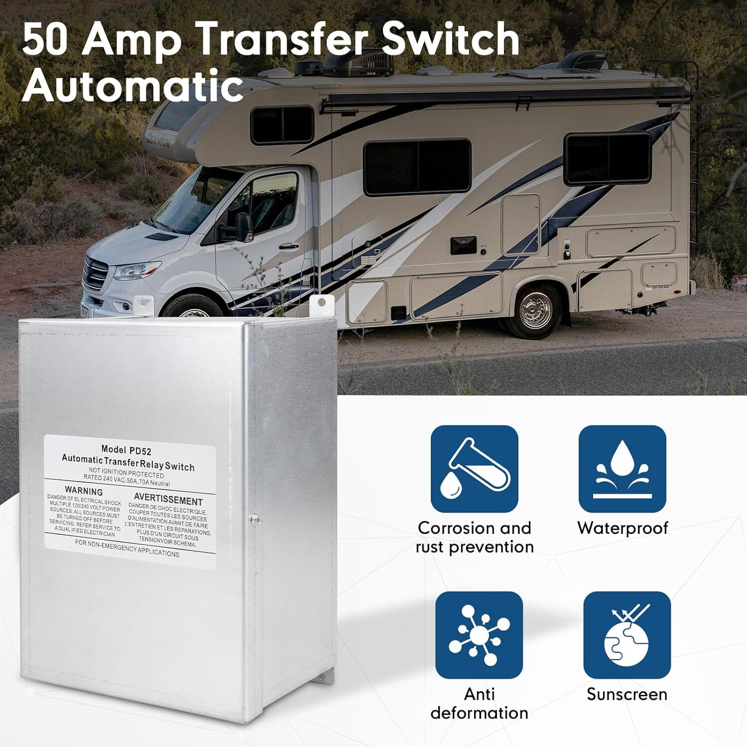 50 Amp Transfer Switch RV Automatic Transfer Switch for RV Speedboats Home Stand