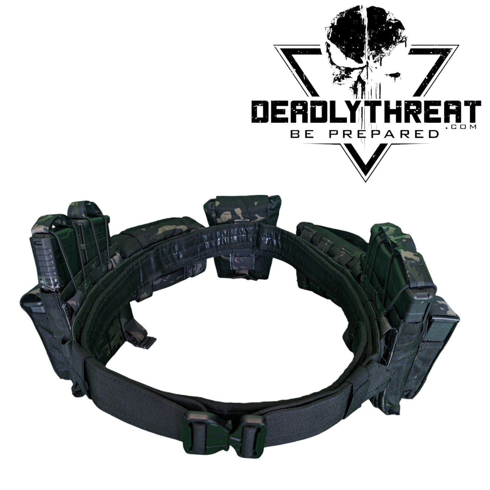 Ghost Camo Heavy Duty War Battle Tactical Belt With Pouches Molle Webbing