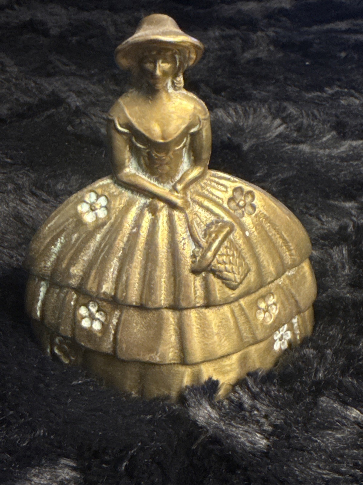 Vintage 1920's Brass Crinoline Lady Bell Victorian Lady figure statue