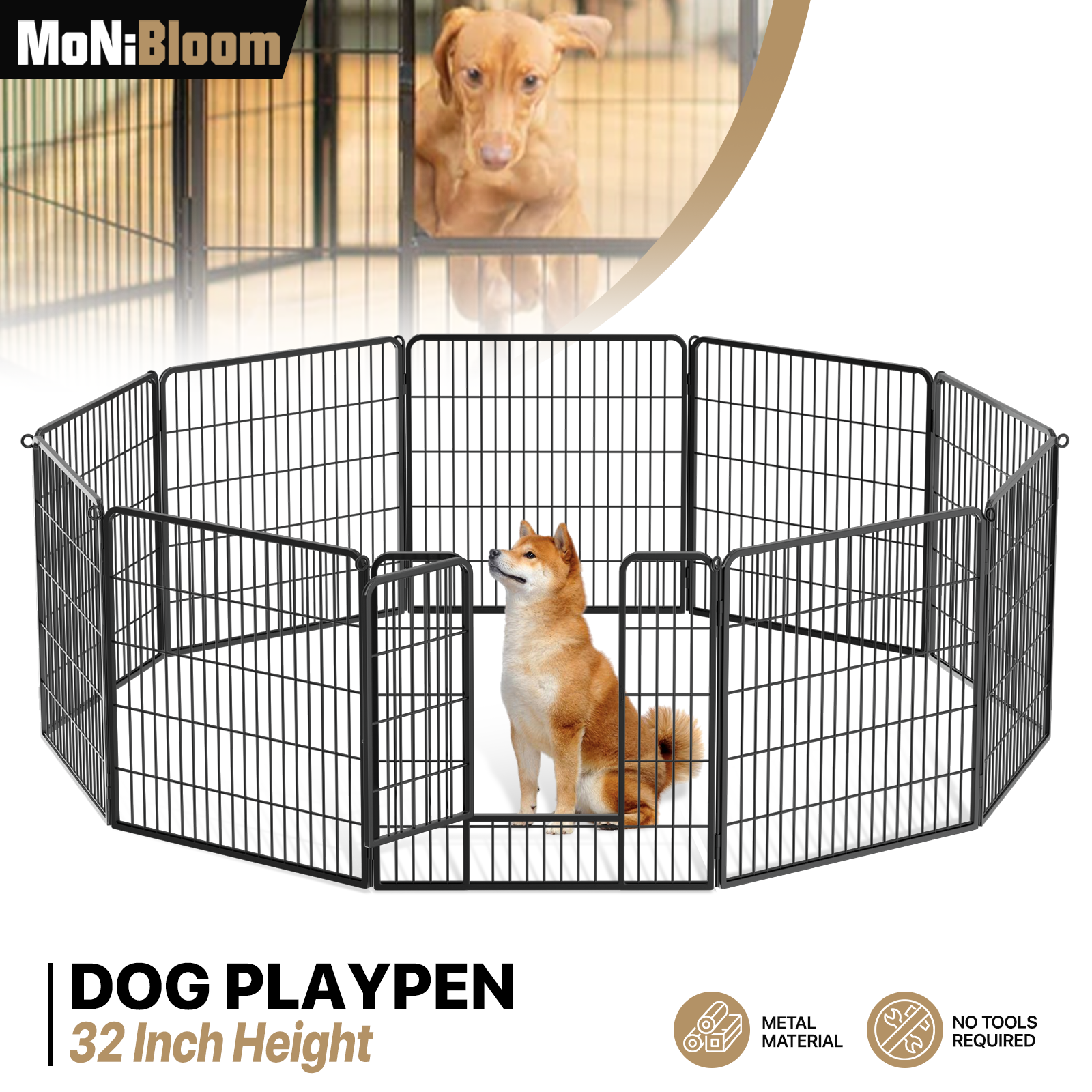 31" Portable Dog Playpen 10 Panel Heavy Duty Metal Exercise Fence Kennel w/Doors