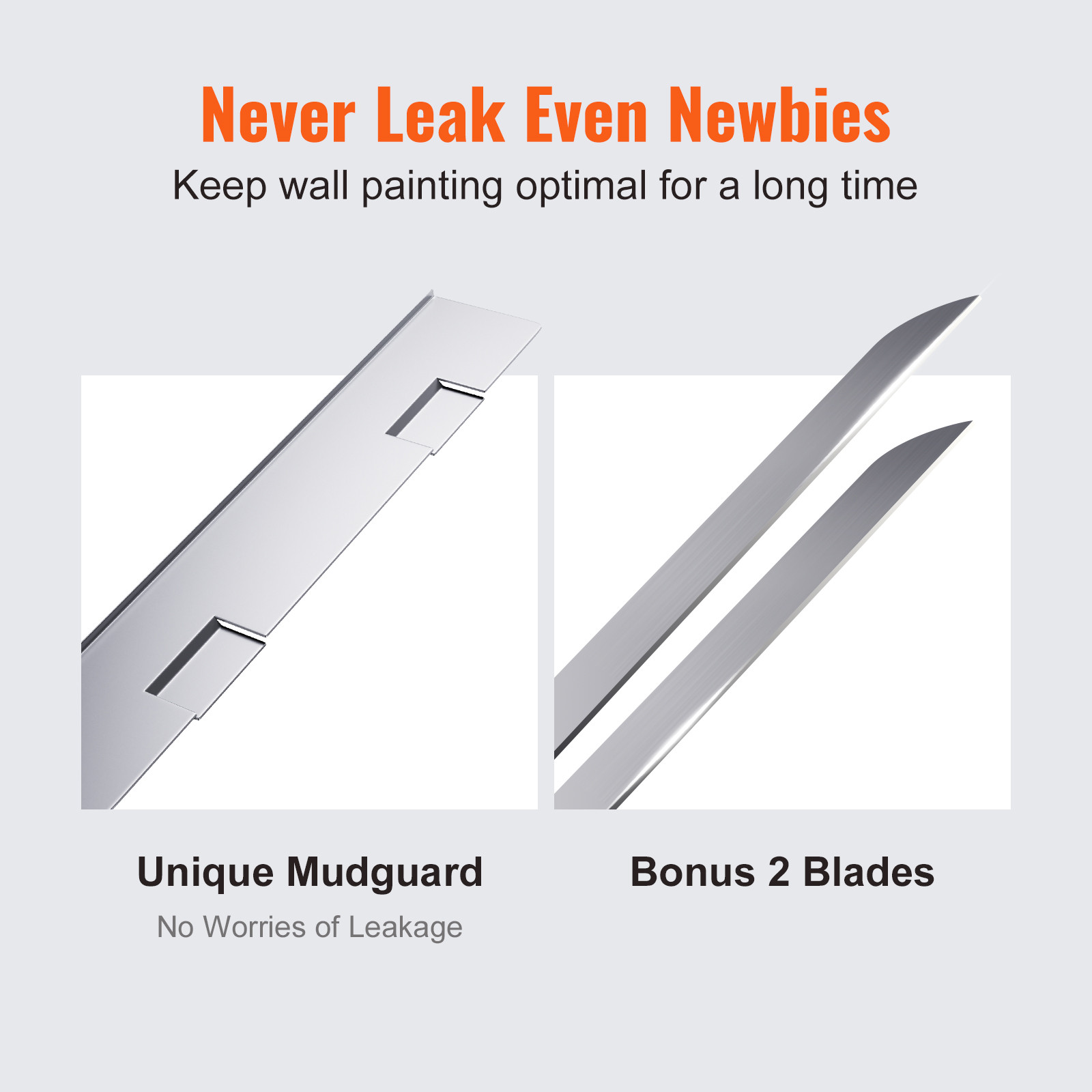 VEVOR Drywall Flat Box Finishing Mud Box 10'' Wall Compound Putty 2 Bonus Blades