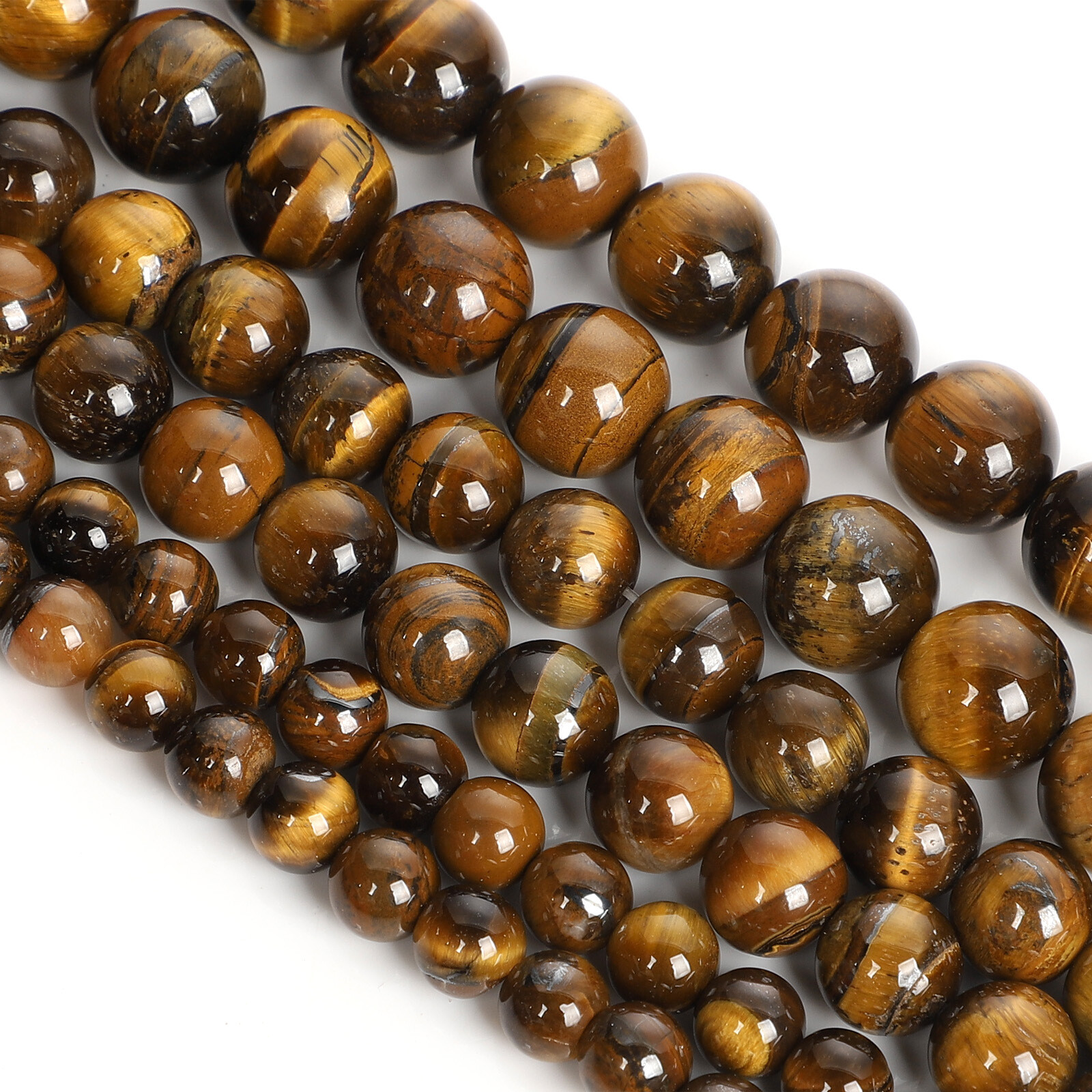 Natural Tiger's Eye Gemstone Smooth Round Loose Beads for DIY Bracelet Necklace