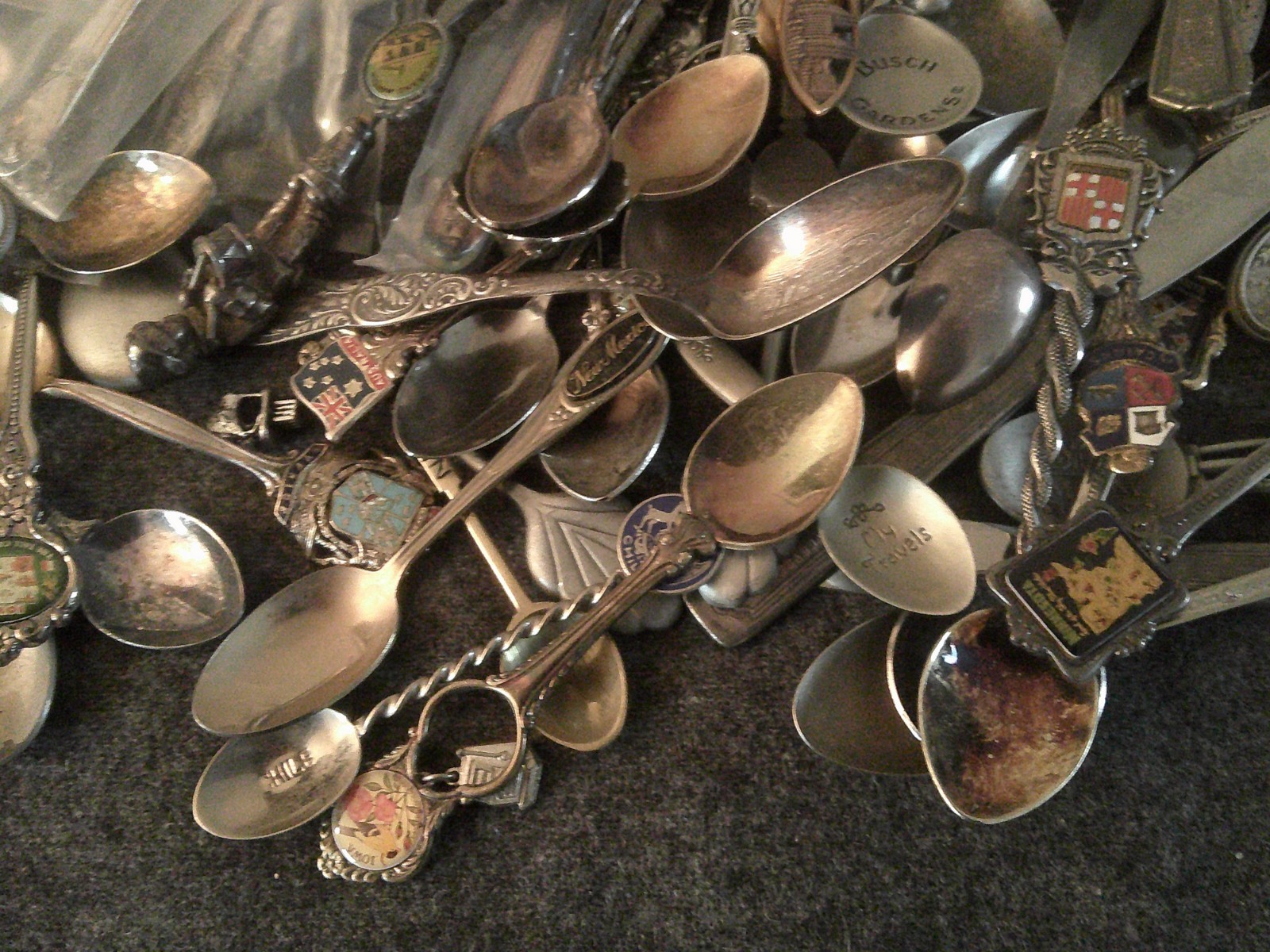 Mixed Lot Vintage Antique Souvenir Spoons -Silverplate, Pewter, Etc.- 85 pieces