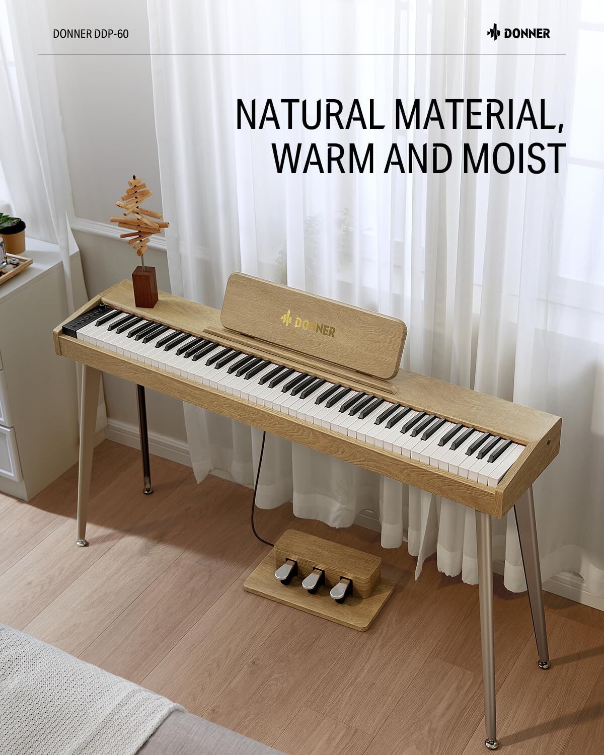 Donner DDP-60 Digital Piano Keyboard With Stand Pedal Built in 25W Speakers