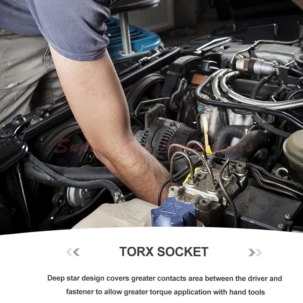 34pcs Torx Star Sockets & Bit Set Male Female E-torx Security Bits 3/8 Drive