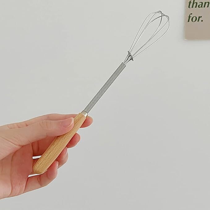 3Pcs Whisk With Solid Wood Handle Kitchen Mini Stainless Steel Egg Beater