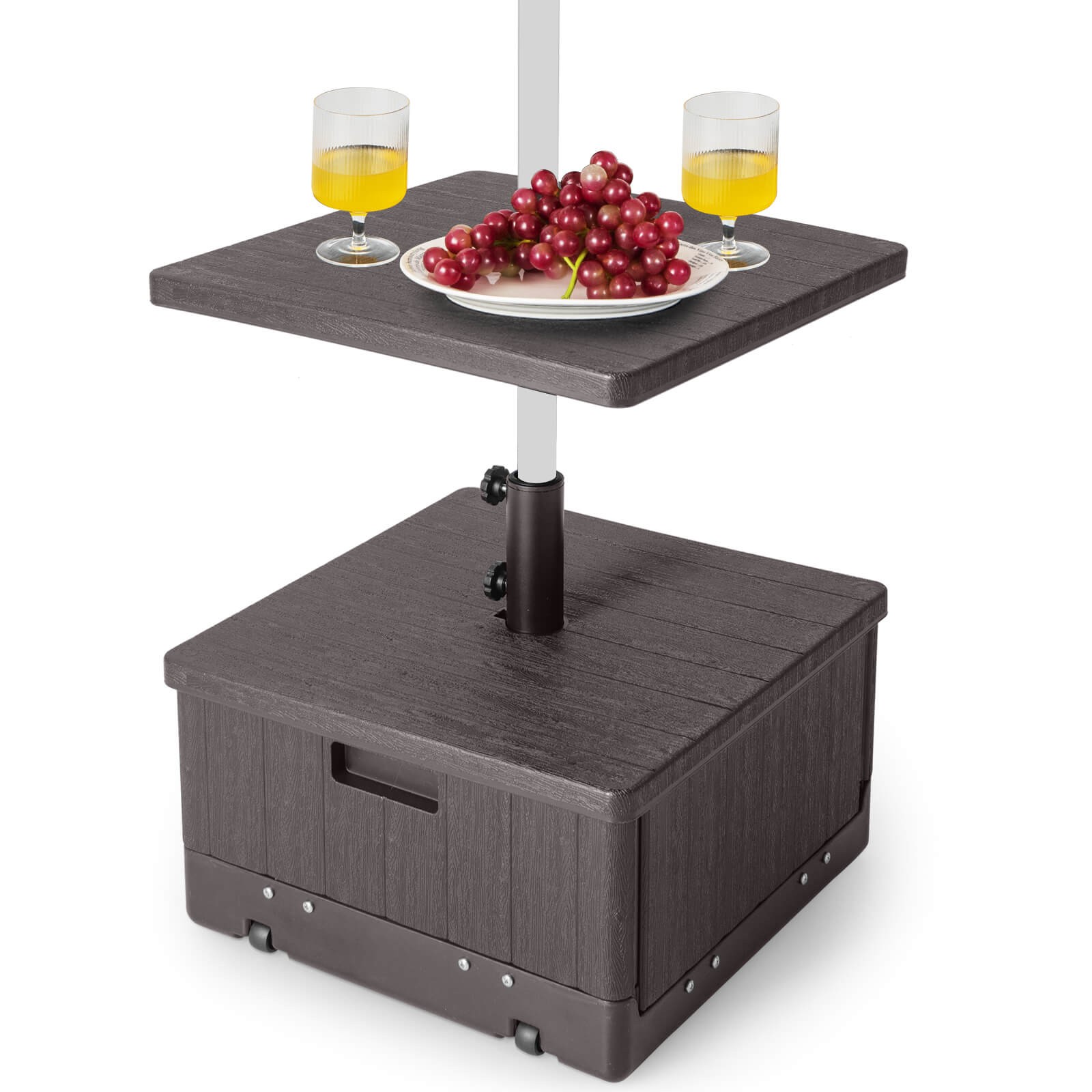 Patio 175lbs Fillable Umbrella Base w/Table Tray Wheeled 3-in-1 Stand Outdoor