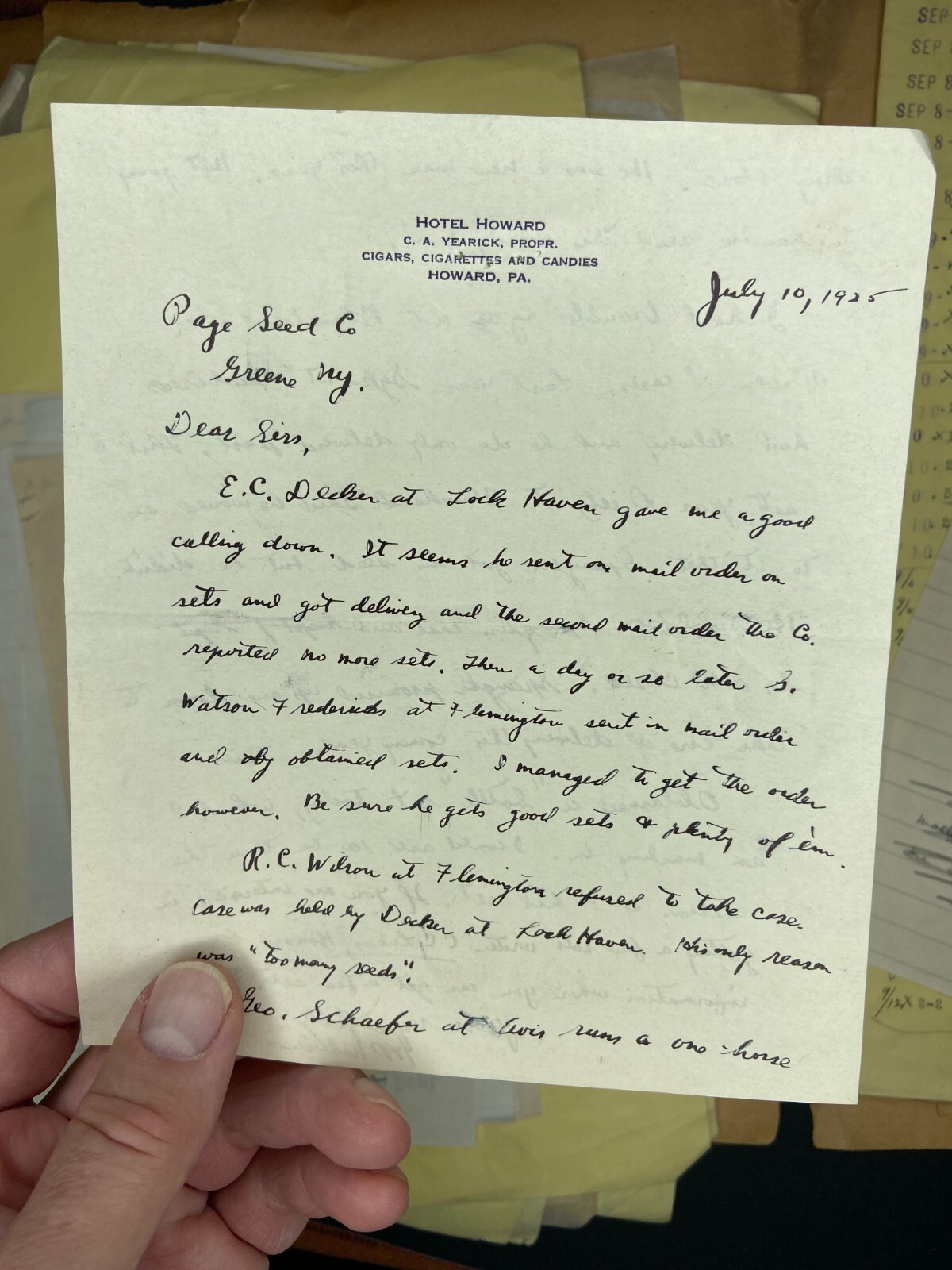 RARE Letter Archive - Traveling Salesman - Page Seed Co Greene, NY 1925 NY, PA,