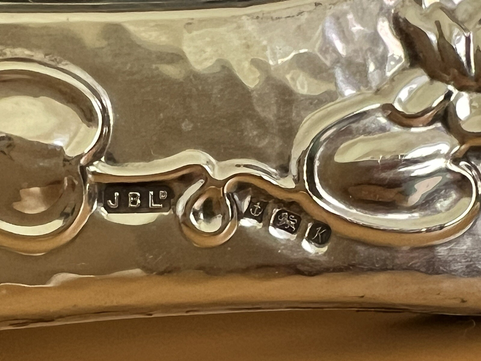 English Hammered Sterling & Enamel Art Nouveau Style Photo Frame