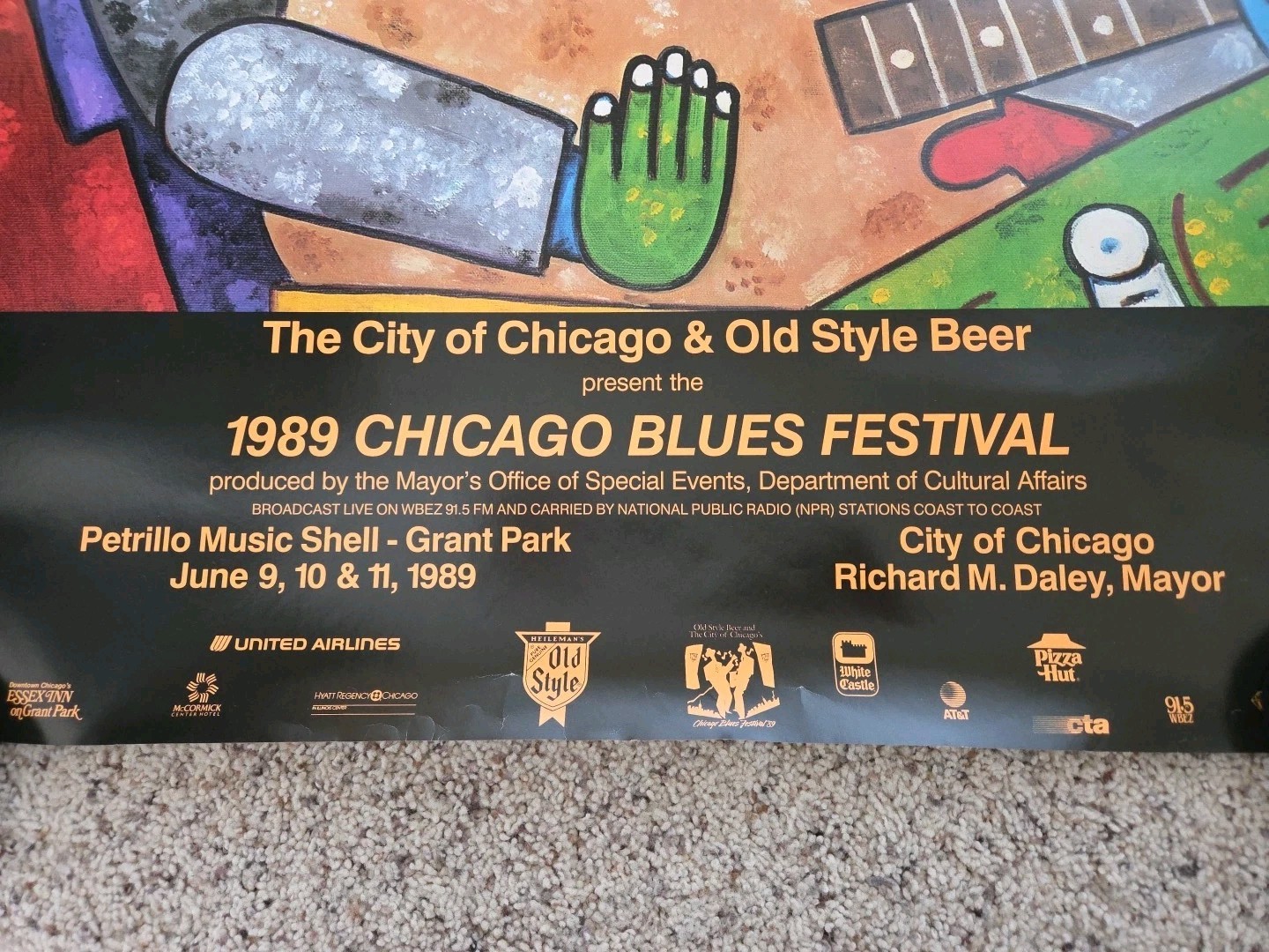Vtg Original Chicago Blues Festival 1989 Poster 36" x 23 1/2" Old Style Beer 80s