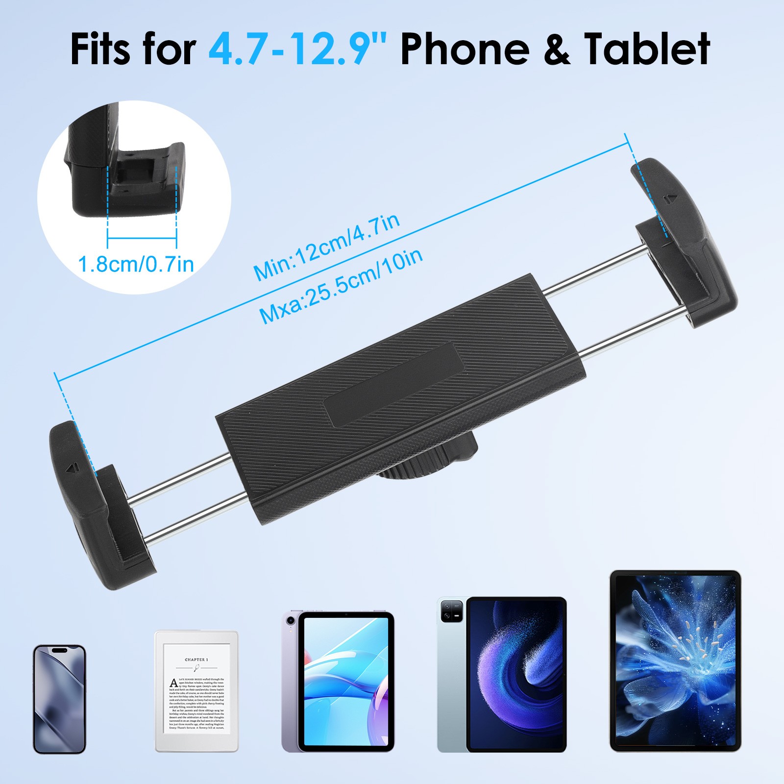 Mic Stand Tablet Holder Mount for 4.7–12.9" iPad iPhone Aluminum Adjustable