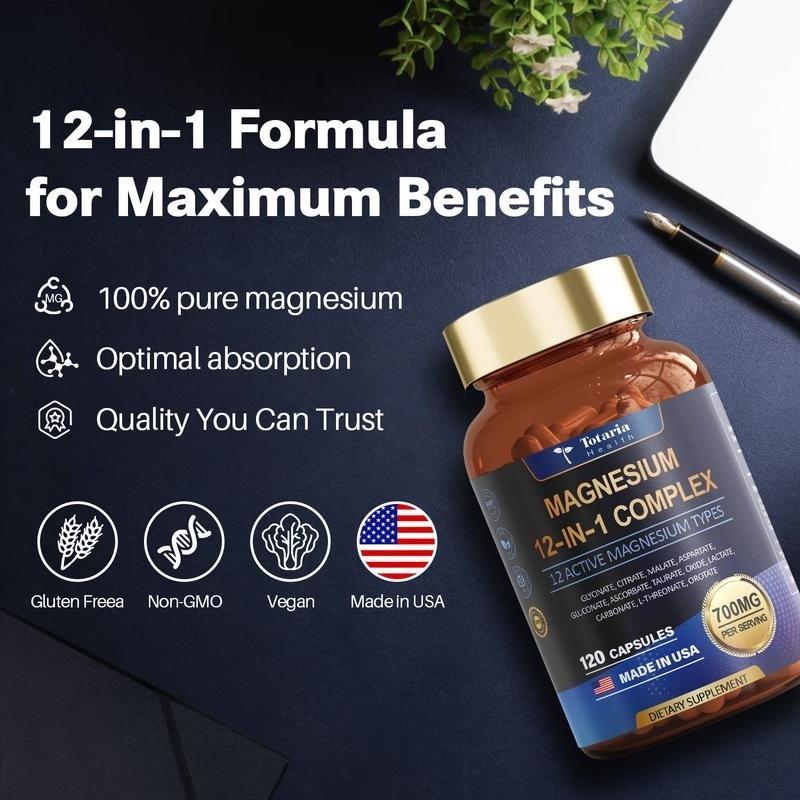 Magnesium 12 in 1 Complex 700mg - Glycinate Citrate Malate Taurate Daily Support