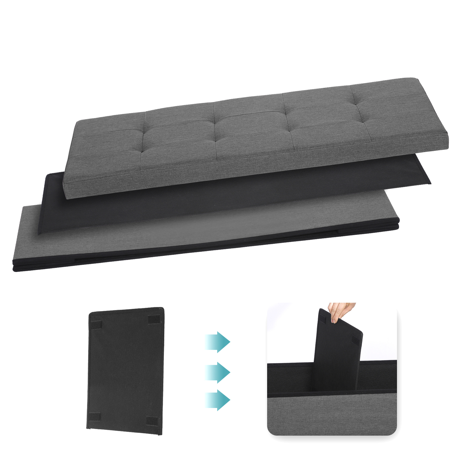 43" Folding Fabric Ottoman Storage Bench Toy Chest Box Footrest Stool Light Grey