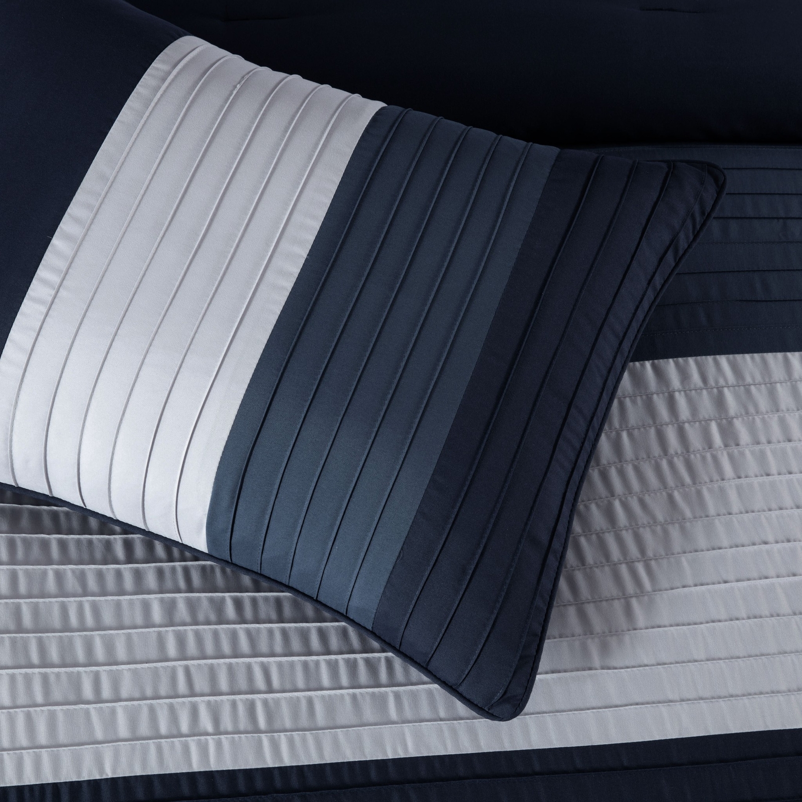 Chezmoi Collection 7-Piece Pleated Stripe Bed in a Bag Comforter Set with Sheets