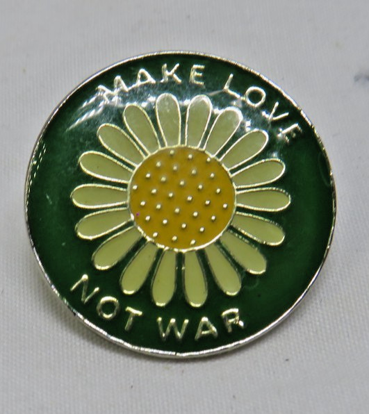 Make love not war Sunflower Peace Sign 1" Metal pinback button pin