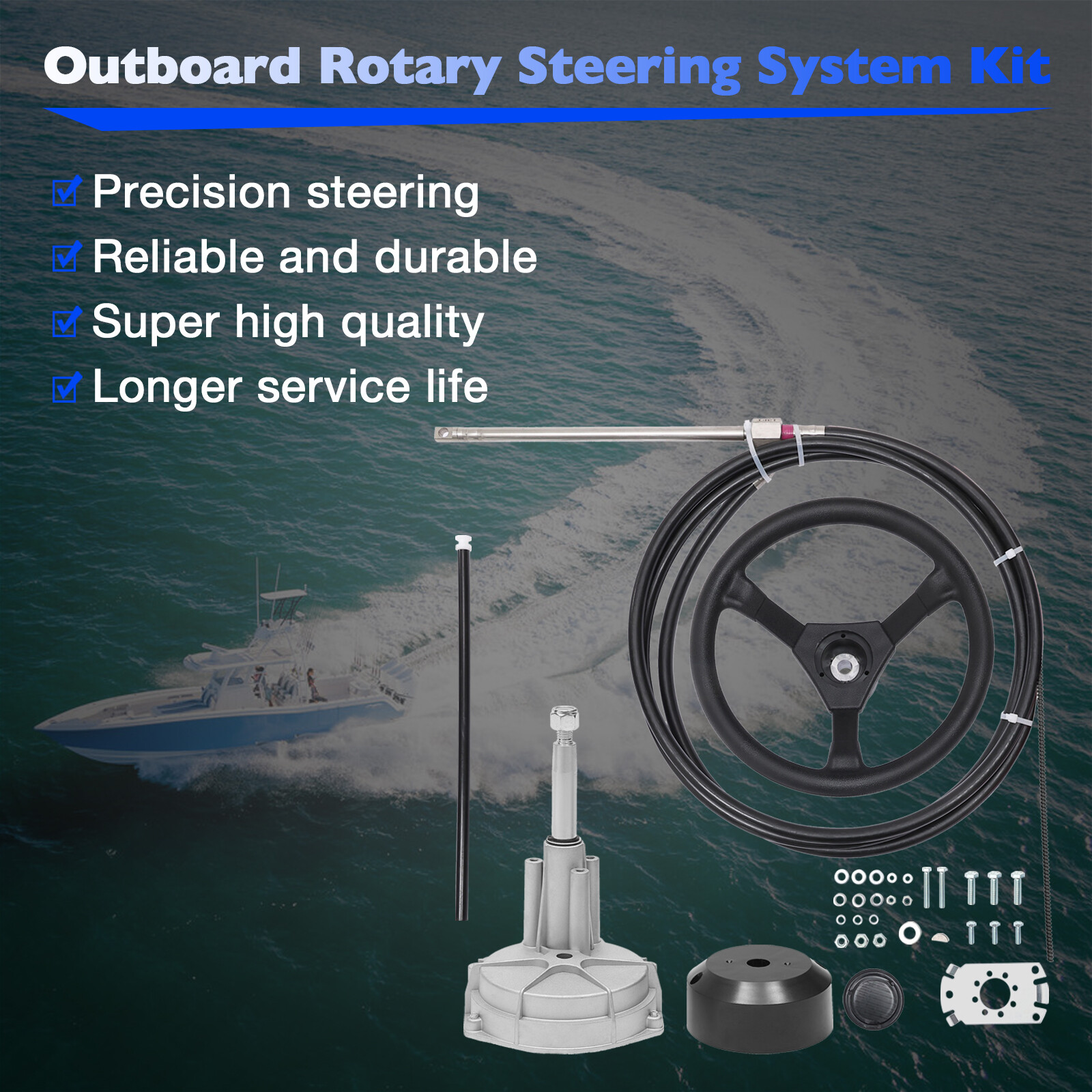 13 Feet Boat Rotary Steering System Outboard Kit SS13713 Marine w/ 12.5" Wheel