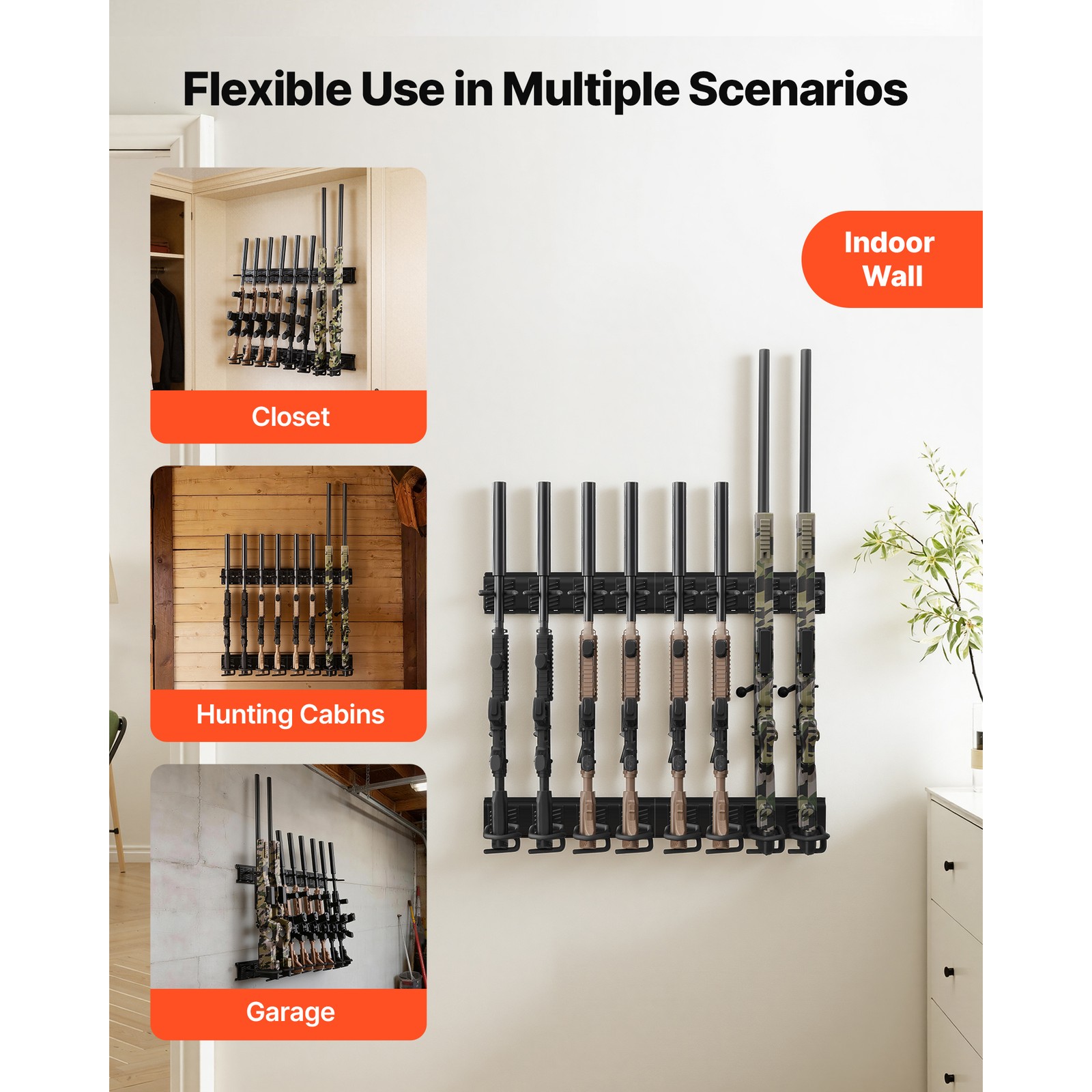 Uimoso Indoor Steel Gun Rack Wall Mount for Rifles and Shotguns, 8 Slots