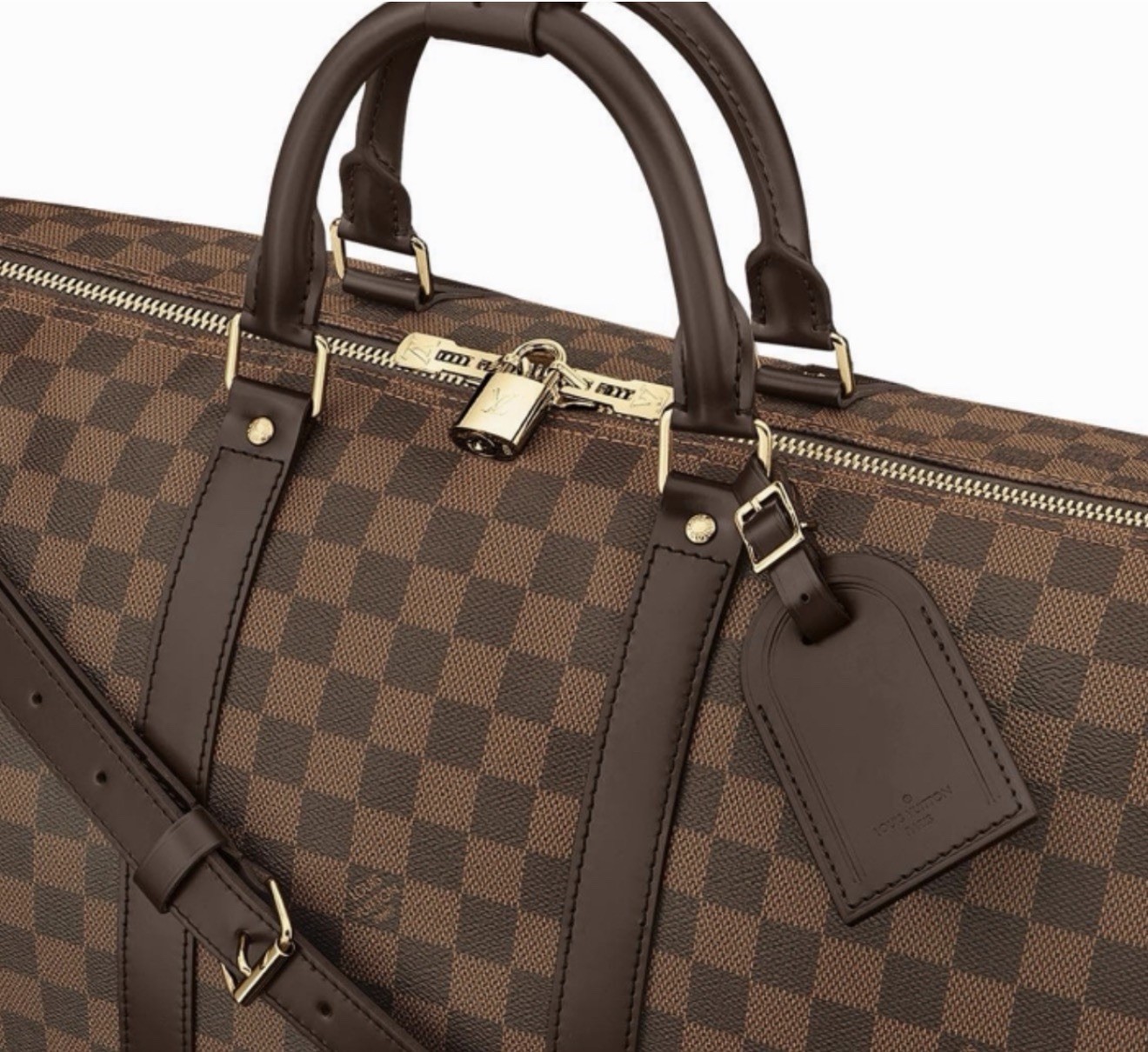 Louis Vuitton Name Tag Damier Ebene Dark Brown Goldtone Large AUTHENTIC