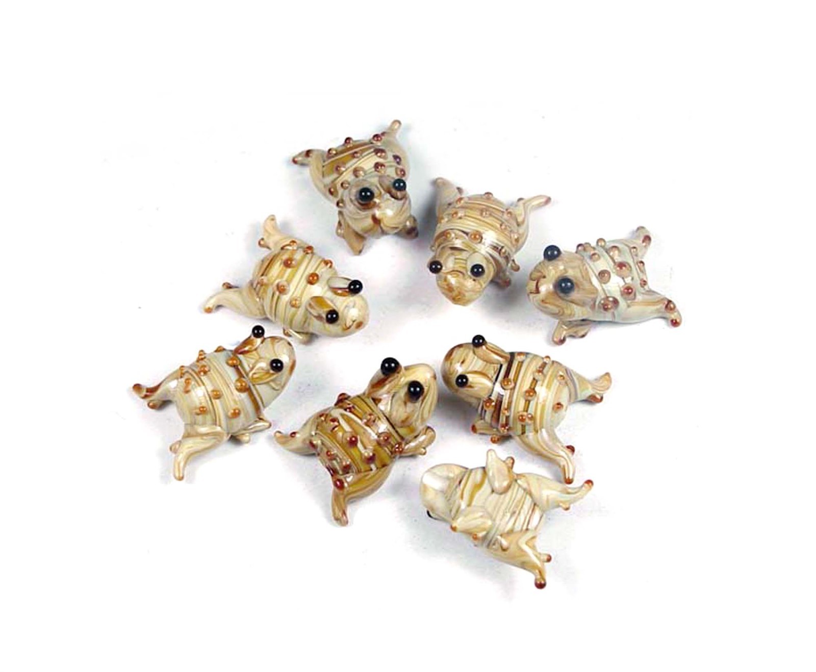 4 Lampwork Handmade Glass Beige Jumping Frog Beads 22x12mm