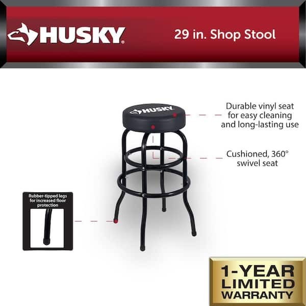 Shop Stool 360° Swivel Seat 29" Workshop Garage Bar Chair Cushioned Black