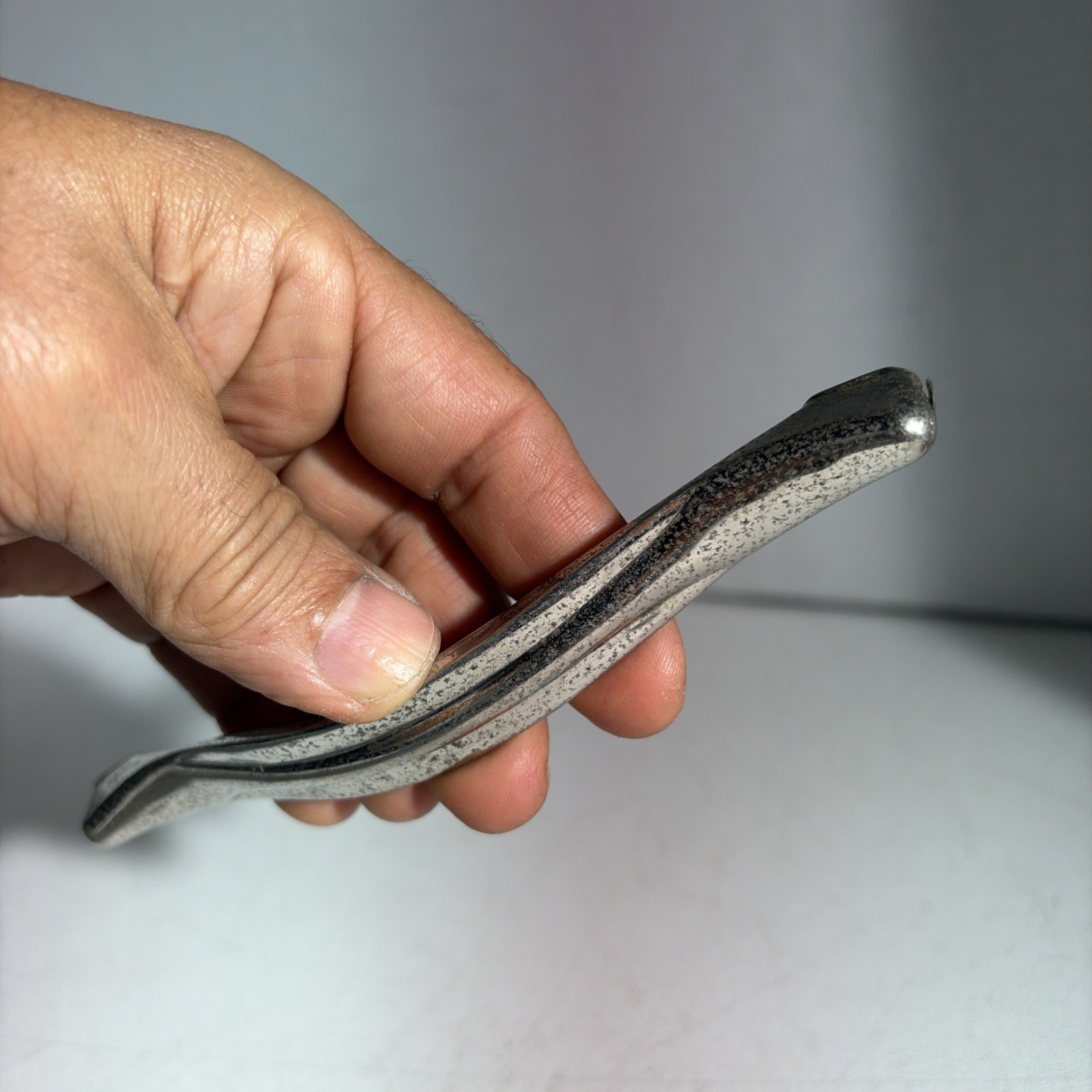 Vintage Single Mid Century Modern Silver Tone Metal Drawer Pull Handle Japan