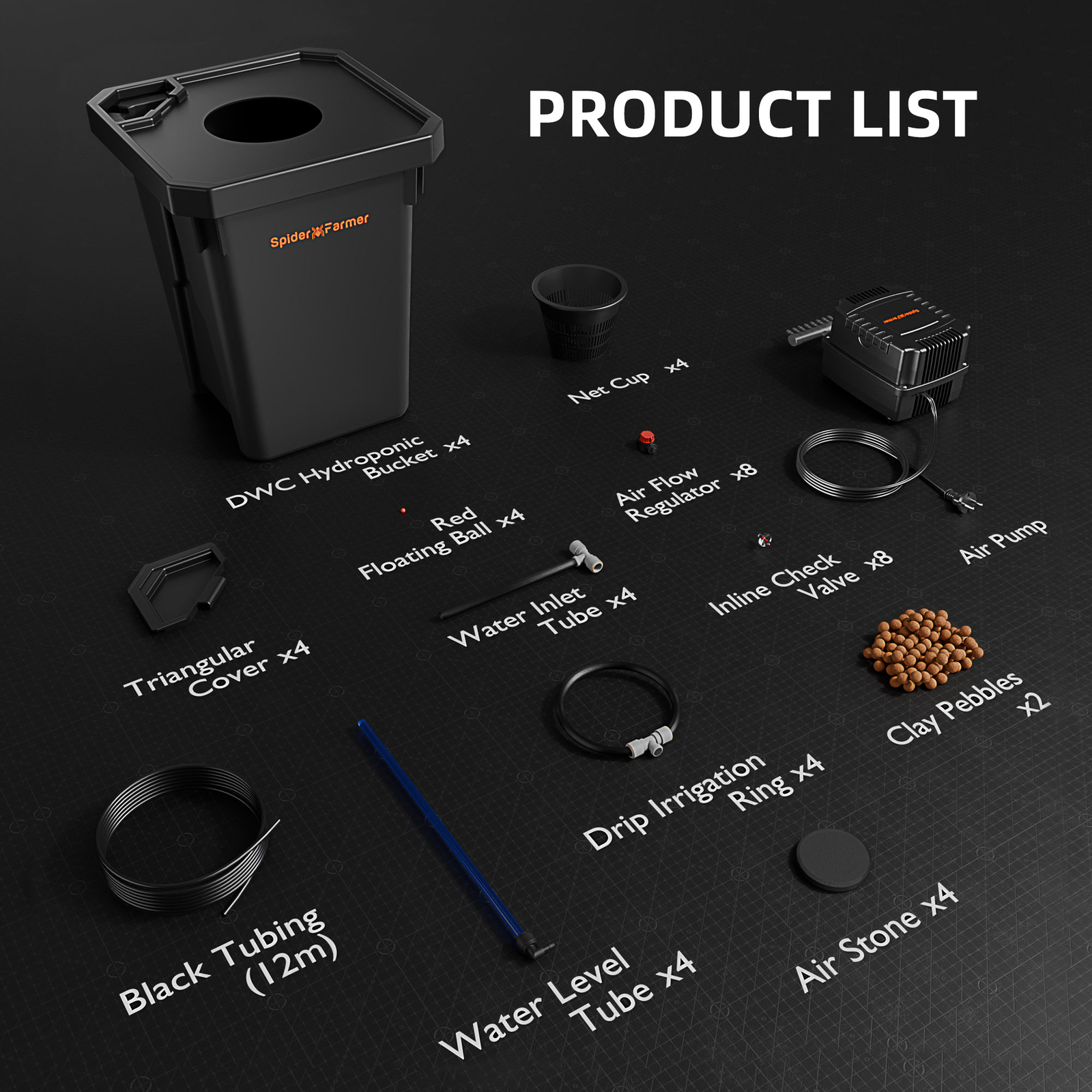 Spider Farmer 7 Gallon Hydroponics Deep Water Culture DWC System with 4 Buckets