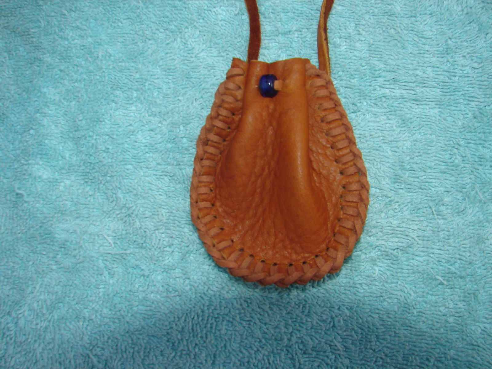Deerskin Leather Medicine Bag, Native American Buckskin Necklace Pouch, 3"