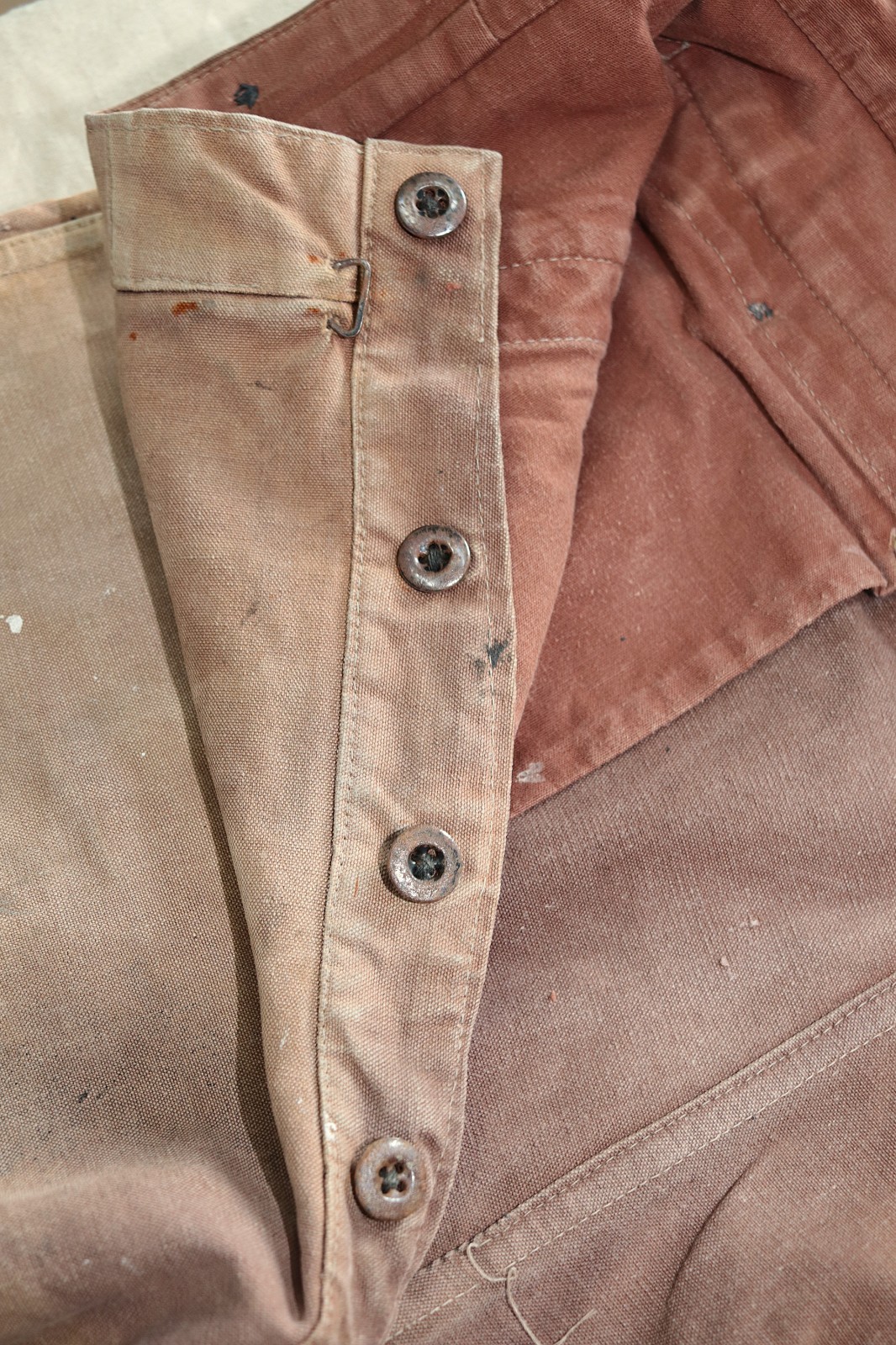 French 1940/50s Faded & Stained Brown Duck Cotton Canvas Pants LE ROBUSTE W39
