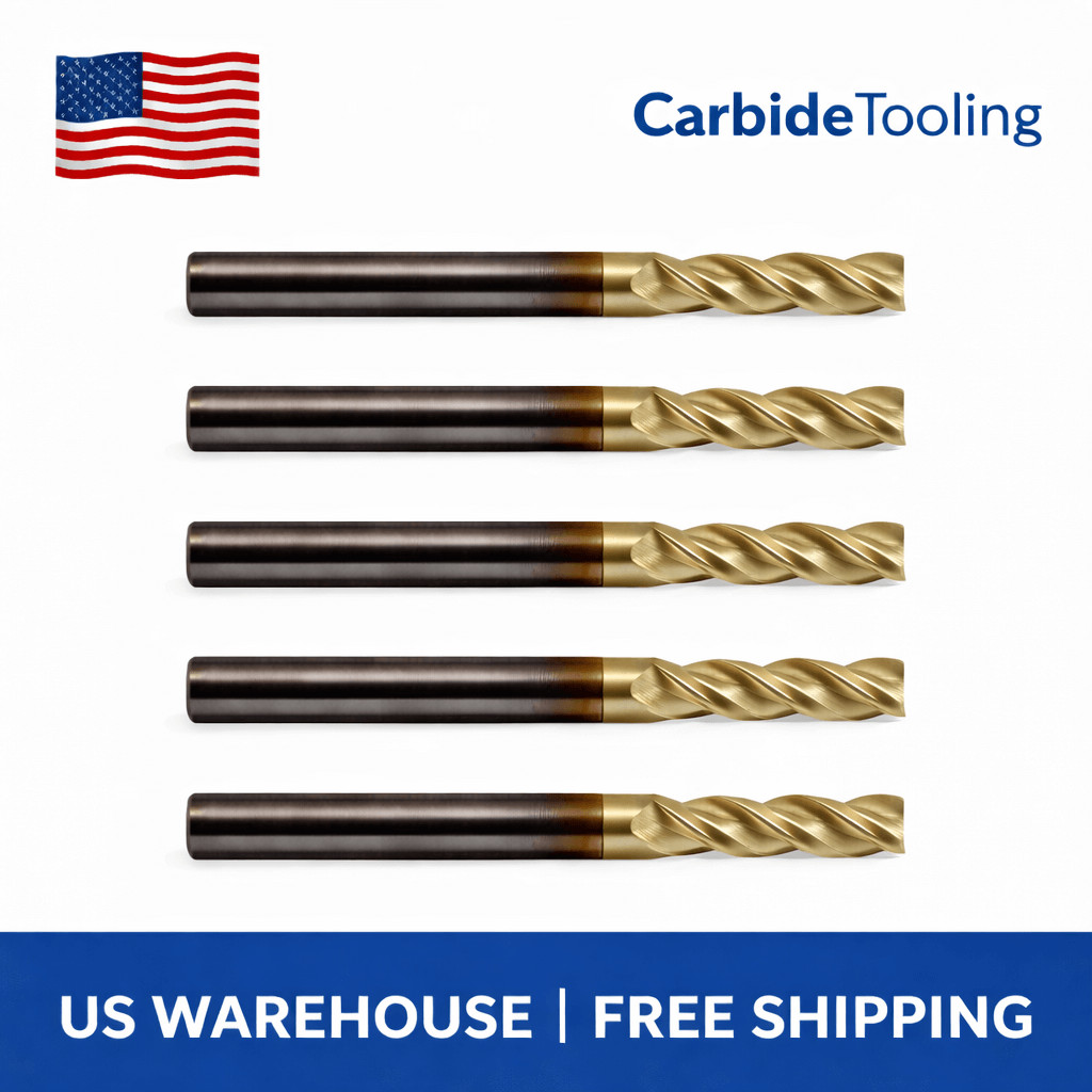 5 pack 1/8" Carbide End Mill 3 Flute ZrN Coated for Aluminum High Performance