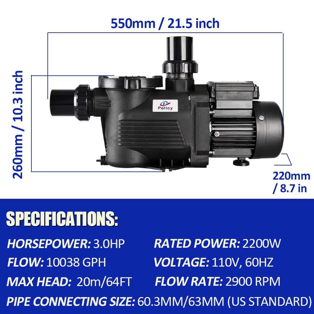 8200GPH 3HP Pool Pump 110V, Hayward Compatible Self-Priming In/Above Ground