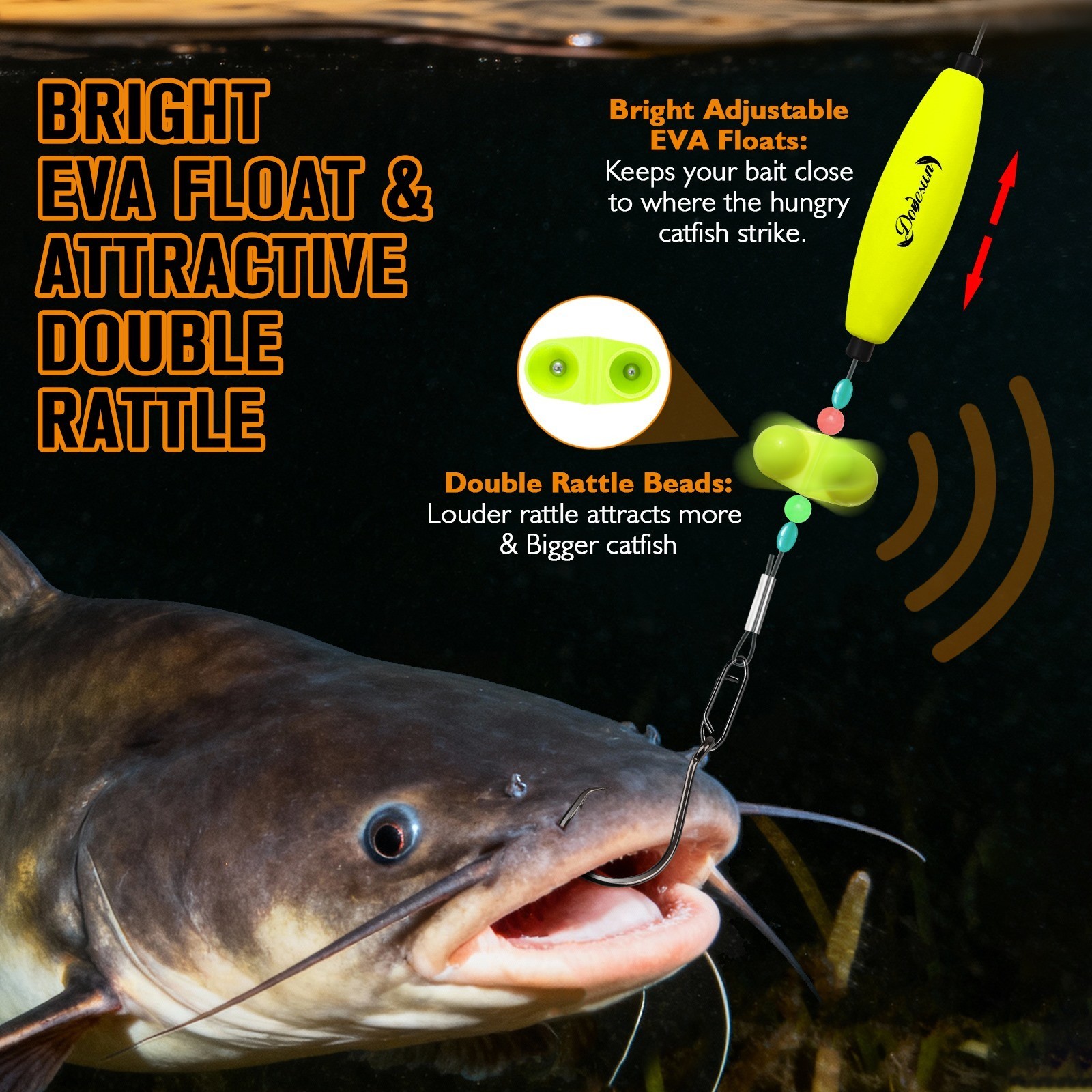 6pcs Newstyle Catfish Rigs - Santee Float Rig 90lb Leader Line and Circle Hooks