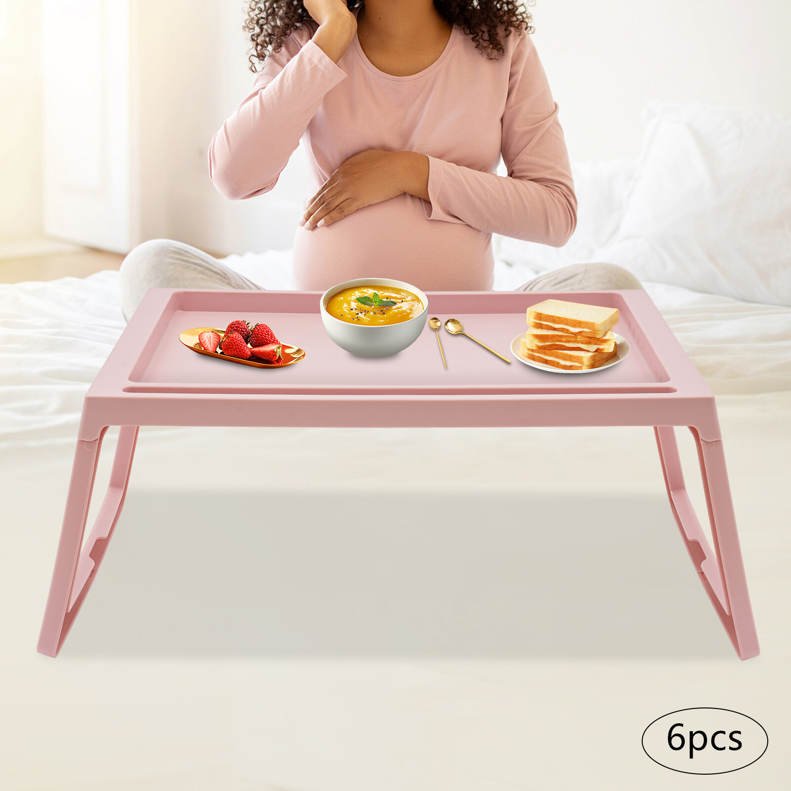 6pcs Foldable Lap Desks Tray Folding Table Set For Laptop Desk Food Tray Pink