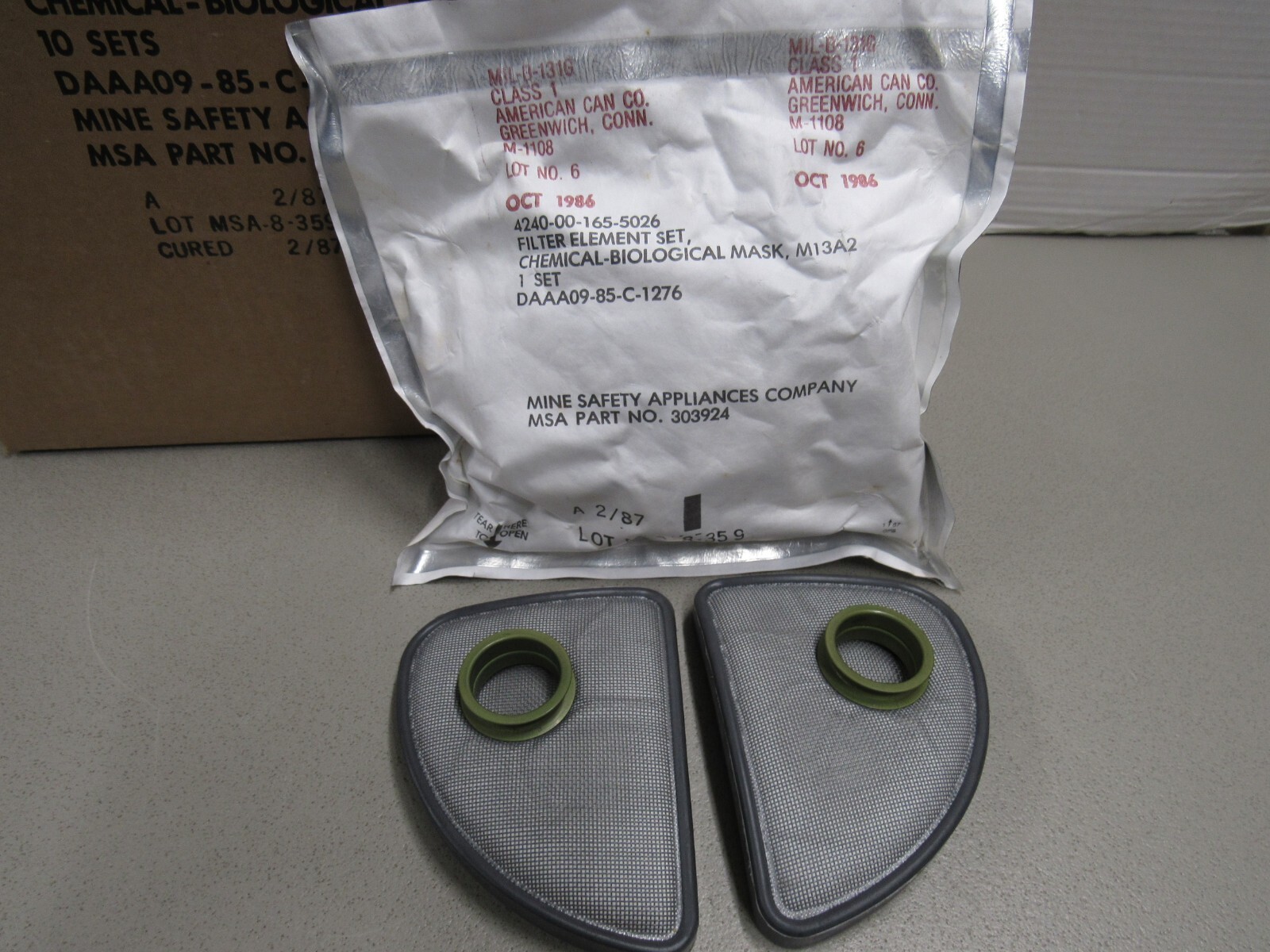 US M17 A1 A2 Gas Mask Filter Set MSA Mine Safety Appliance NOS 1987