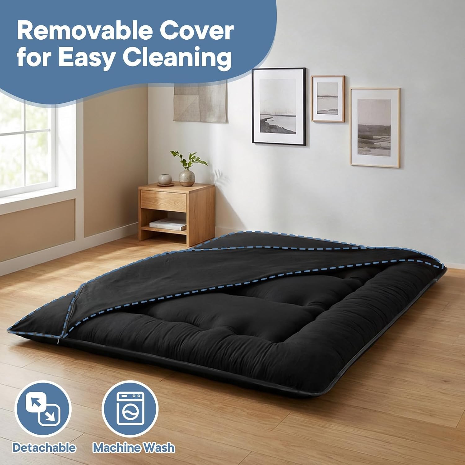 4-Inch Floor Mattress,Japanese Tatami Futon Mattress w/Removable Cover,Roll Up