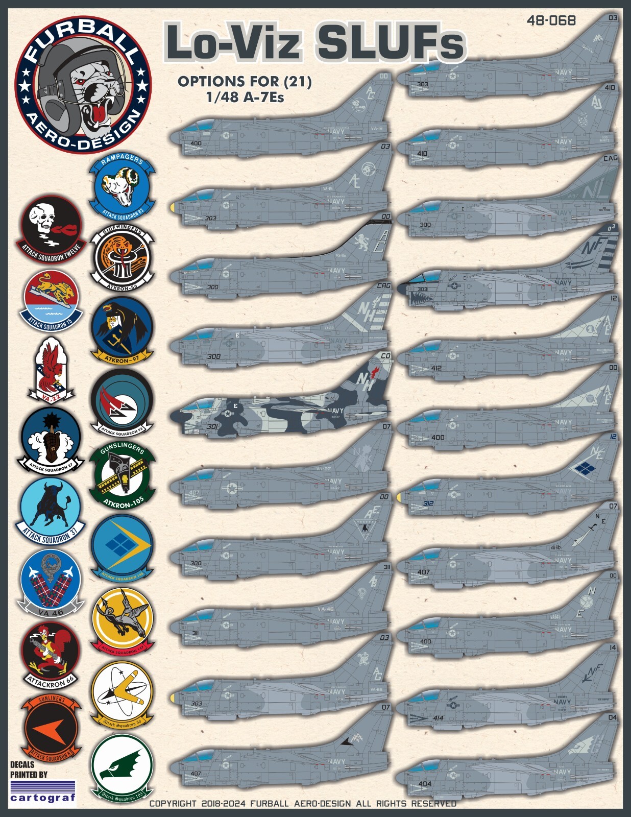 1/48 Furball A-7E "Lo-Viz SLUFs" Decals for the Hasegawa Kit