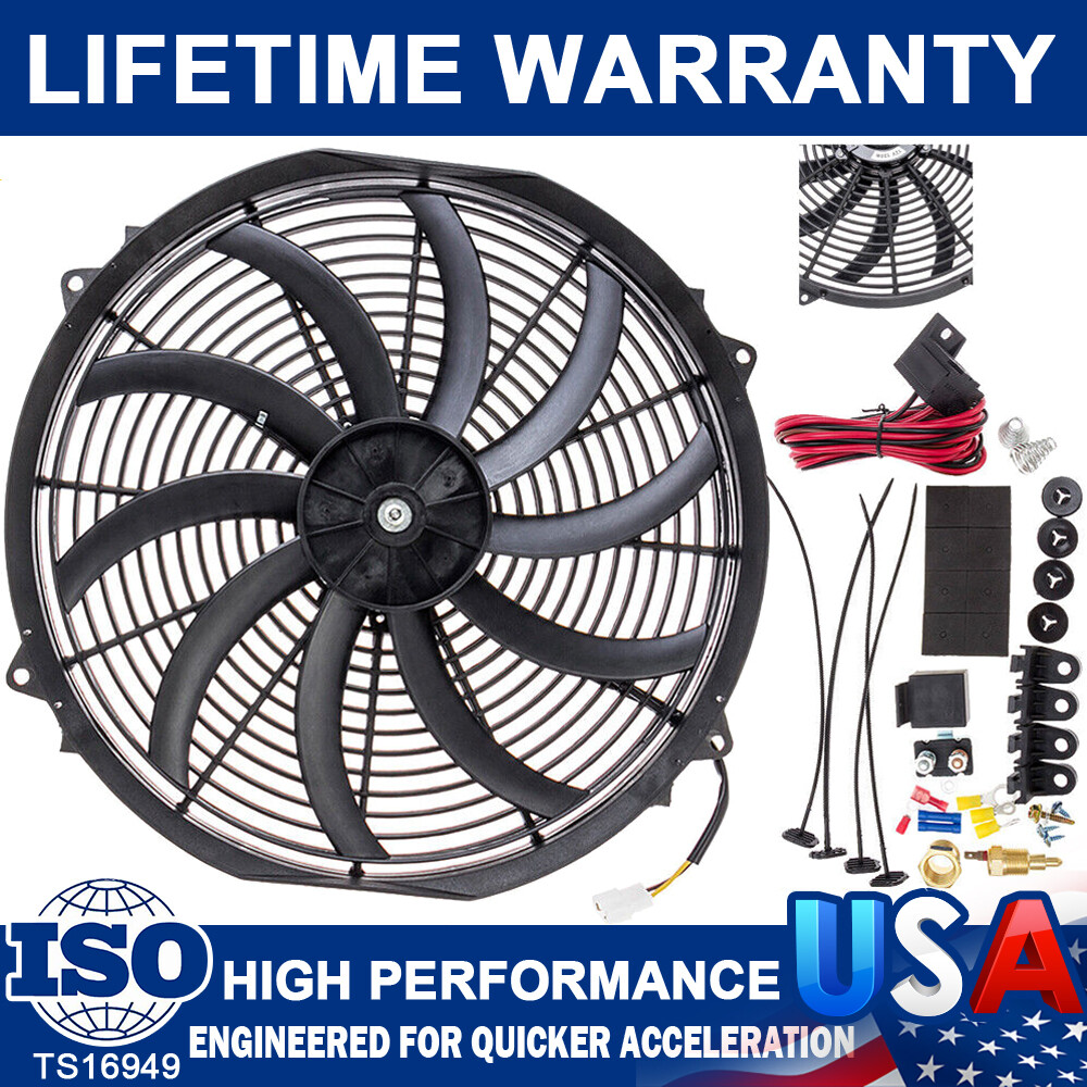 16Inch Electric Radiator Cooling Fan Thermostat Kit 3500 CFM Reversible Push 12V