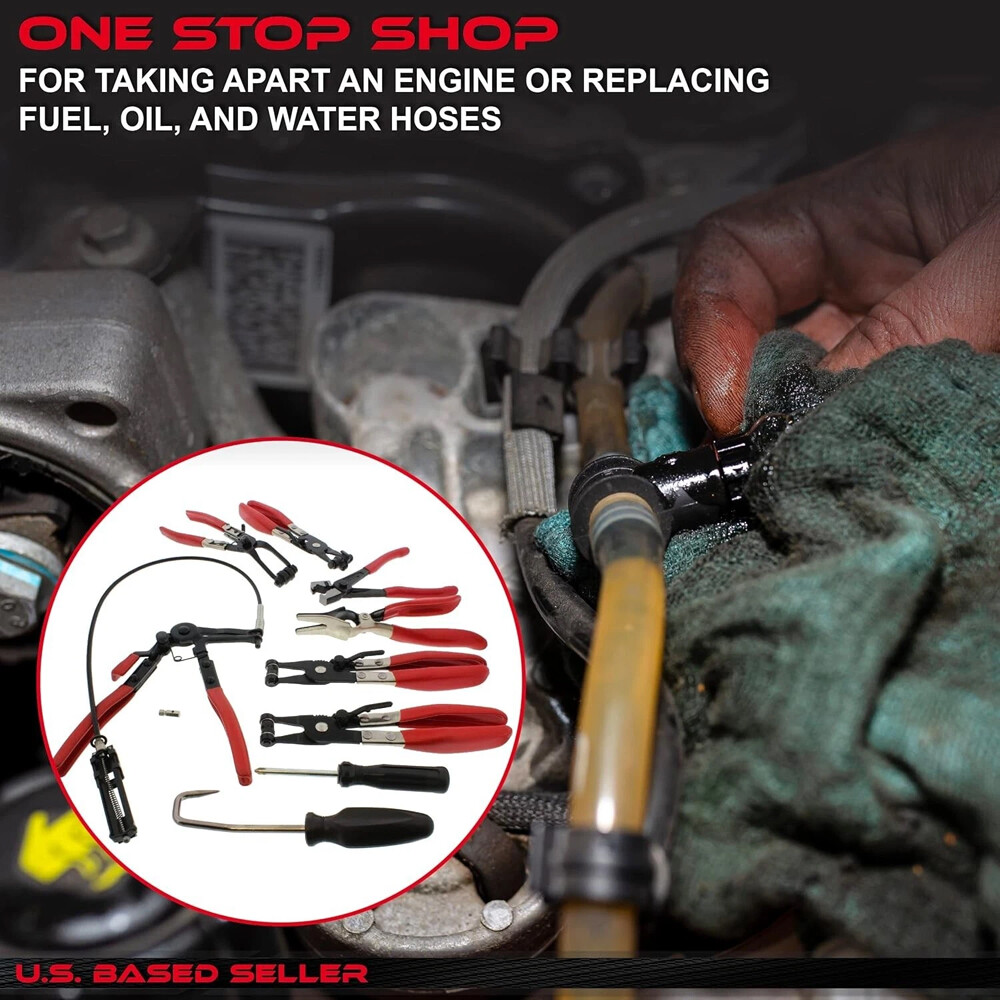 10Pc Hose Clamp Clip Remover Pliers Wire Long Reach Kit Fuel Oil Water Hose Tool