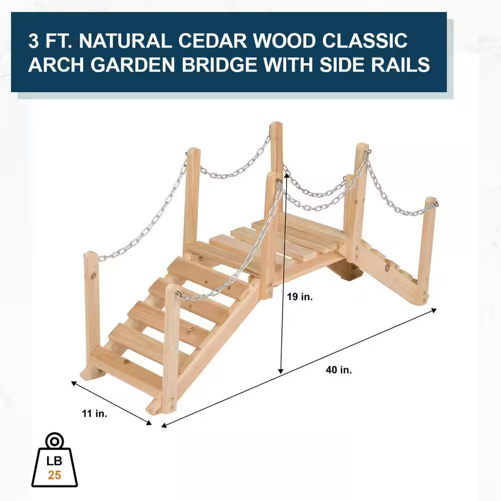 Cedar Garden Bridge 3ft Wood Arch Decorative Backyard Creek Outdoor Landscaping