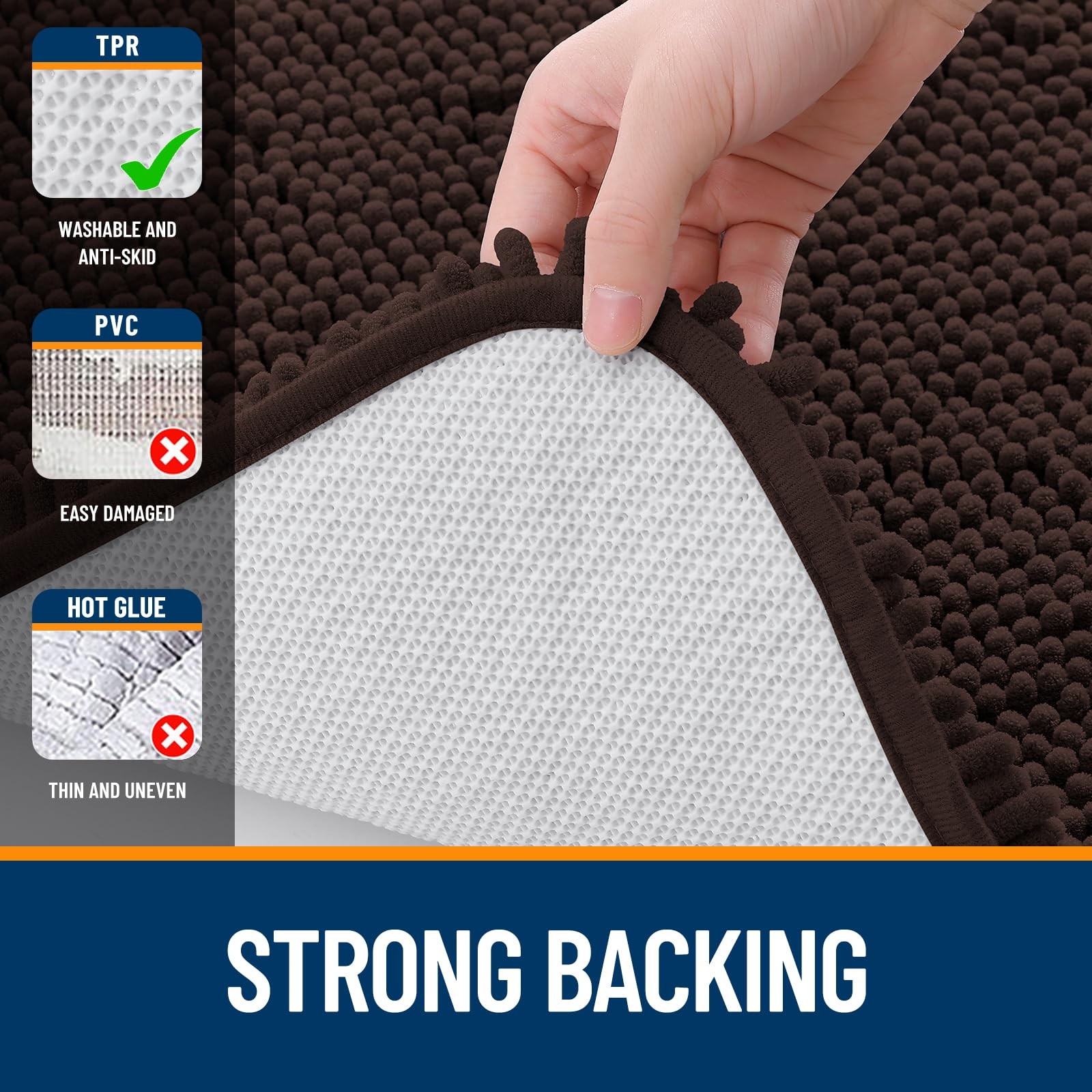 OLANLY Bathroom Rugs 40x32, Extra Soft Absorbent Chenille 40" x 32", Brown