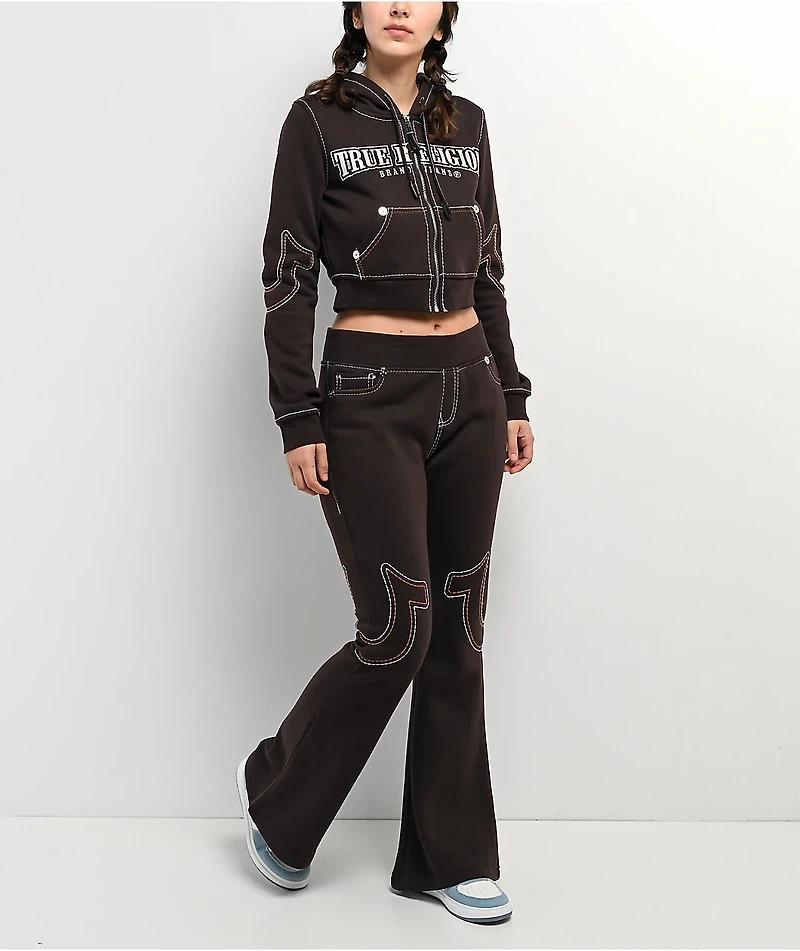 True Religion Flare Sweat Pants Joey Mid Rise Big T Black Women Size XL