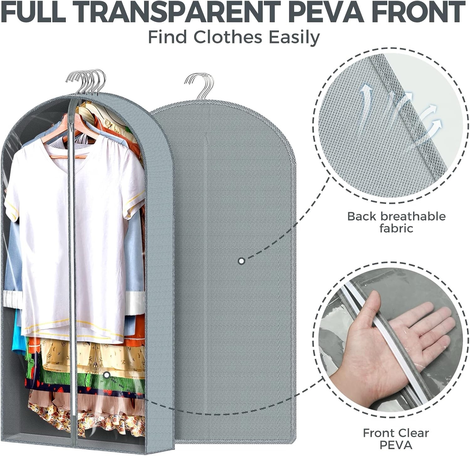 6 pcs 40" Garment Bags for Hanging Clothes, Clear Suit Bags for Closet Storage