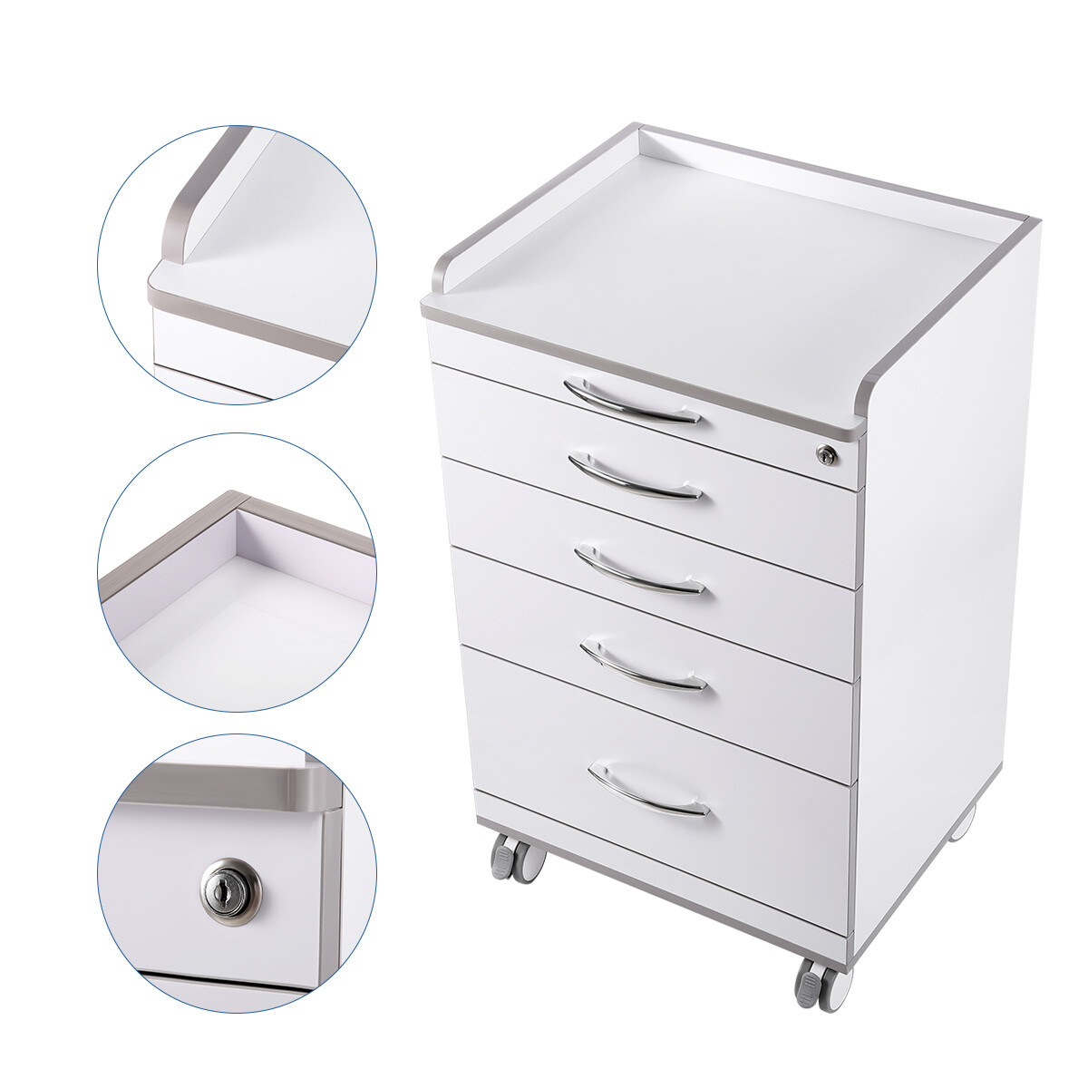 4 Drawers Dental Lab Mobile Cabinet Clinic Cart Medical Trolley W/ Power Socket
