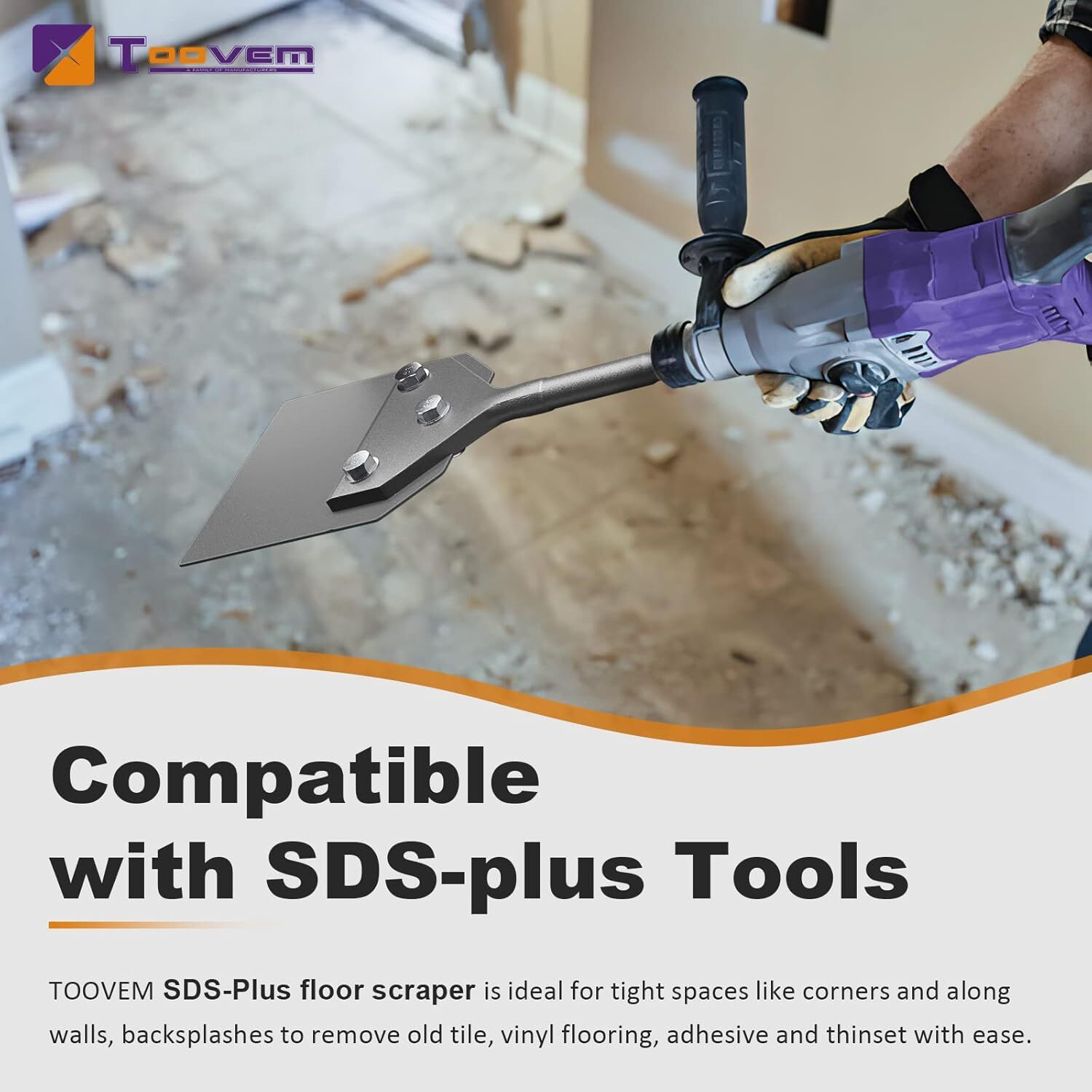 Toovem SDS Plus Floor Scraper with Spare Blades 4"x10'' Tile Removal Chisel Tool