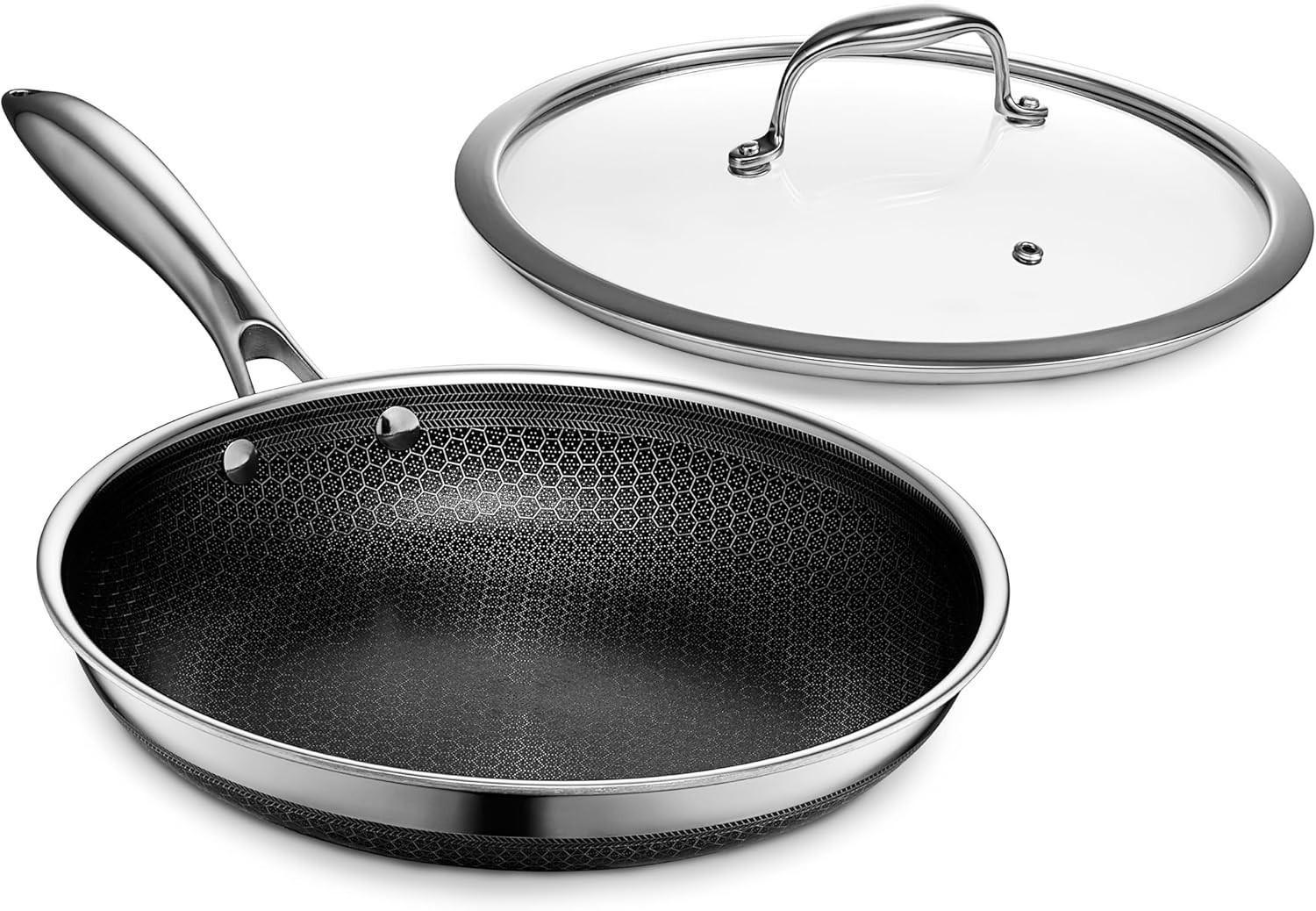 HexClad Hybrid Nonstick 10-Inch Frying Pan with Tempered Glass Lid - $169 MSRP